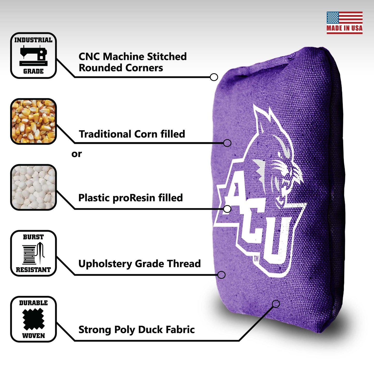 Abilene Christian University Cornhole Bags - 8 Cornhole Bags