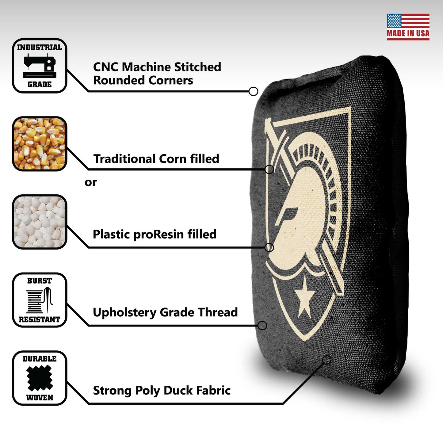 Army Black Knights Cornhole Bags - 8 Cornhole Bags