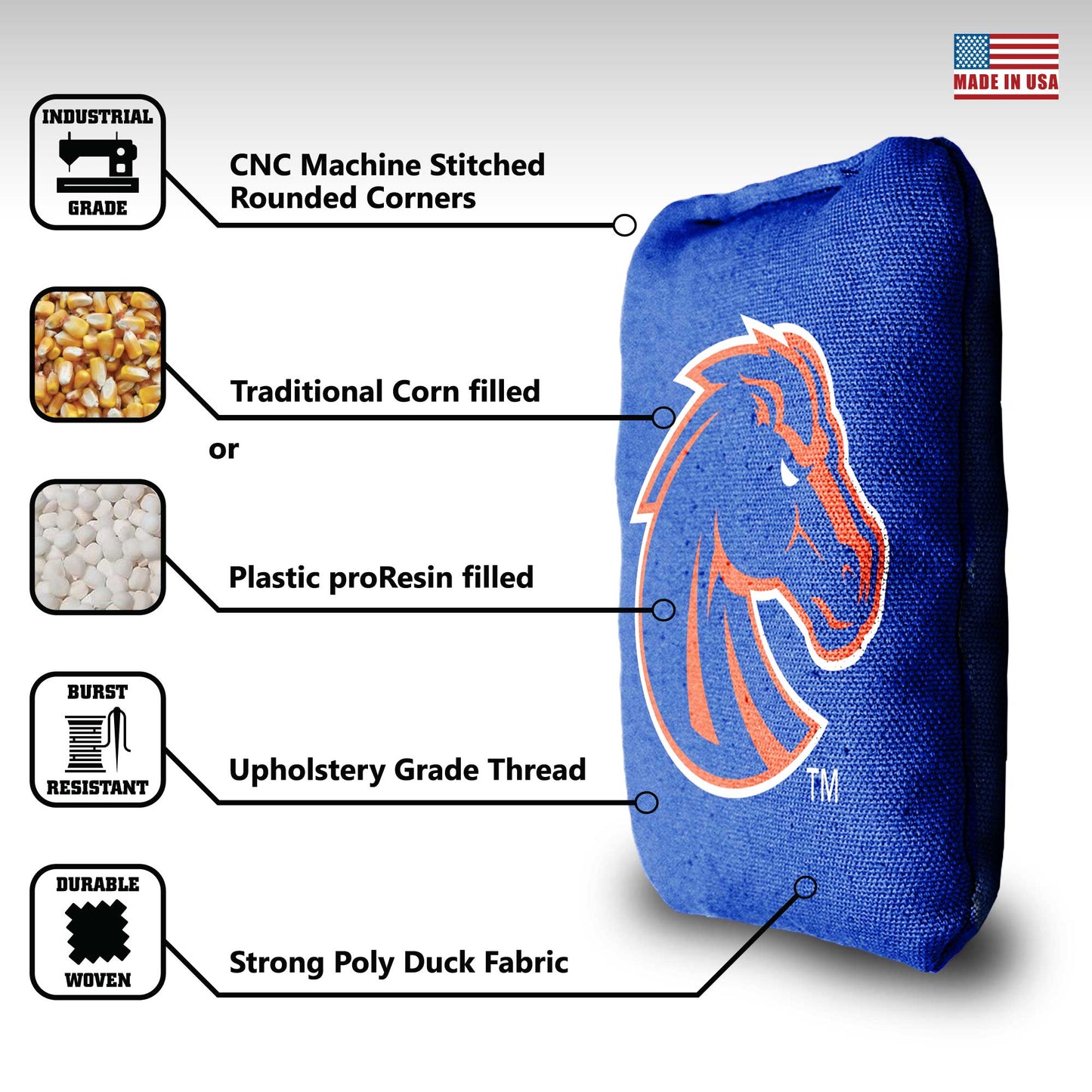 Boise State University Cornhole Bags - 8 Cornhole Bags