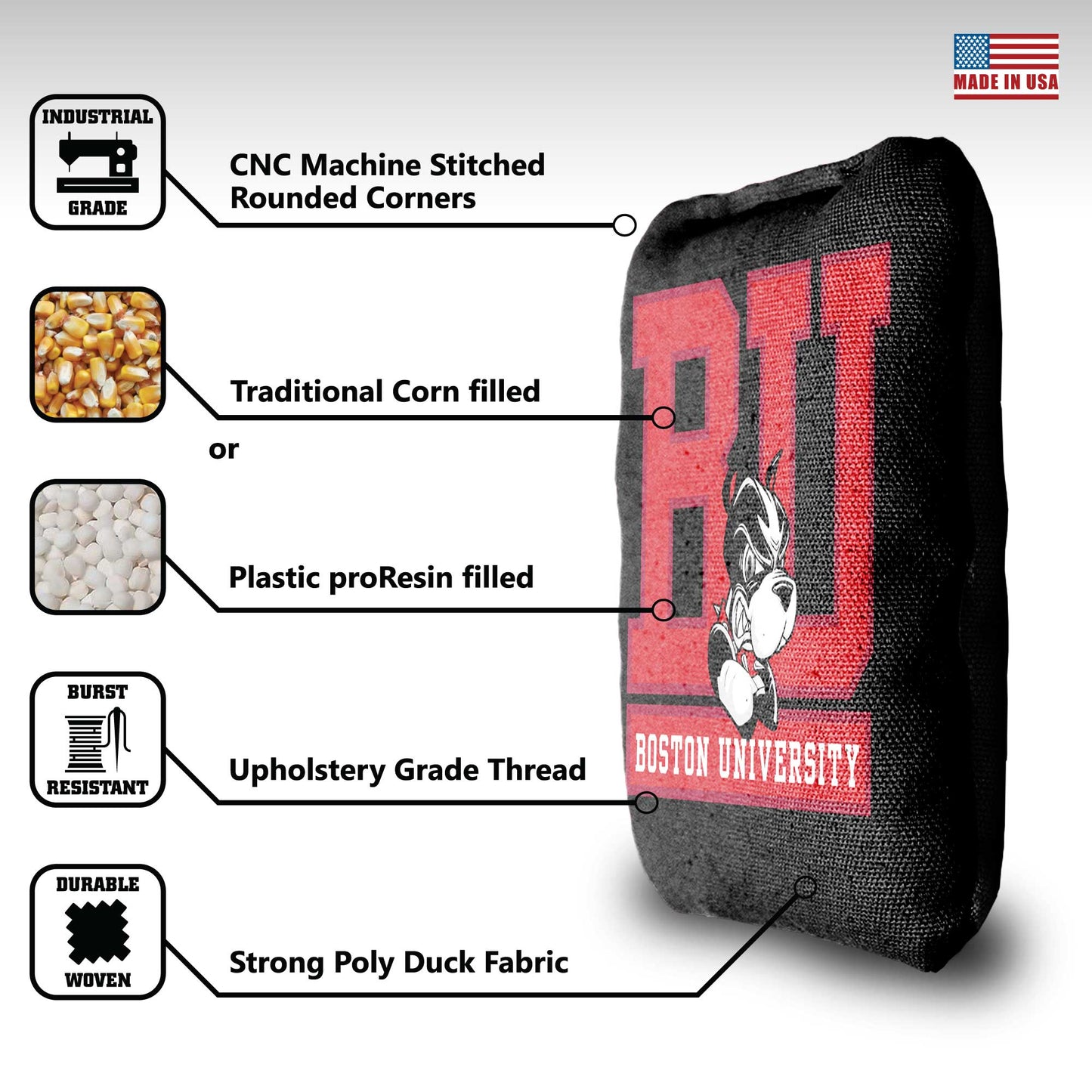 Boston University Cornhole Bags - 8 Cornhole Bags