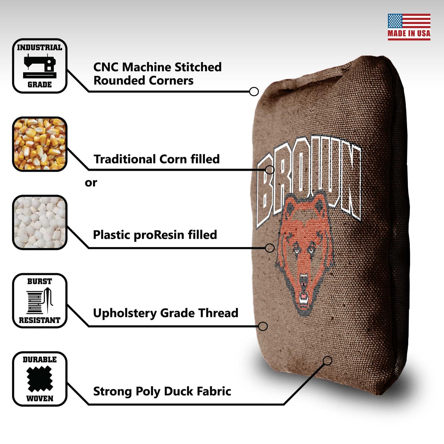 Brown University Cornhole Bags - 8 Cornhole Bags