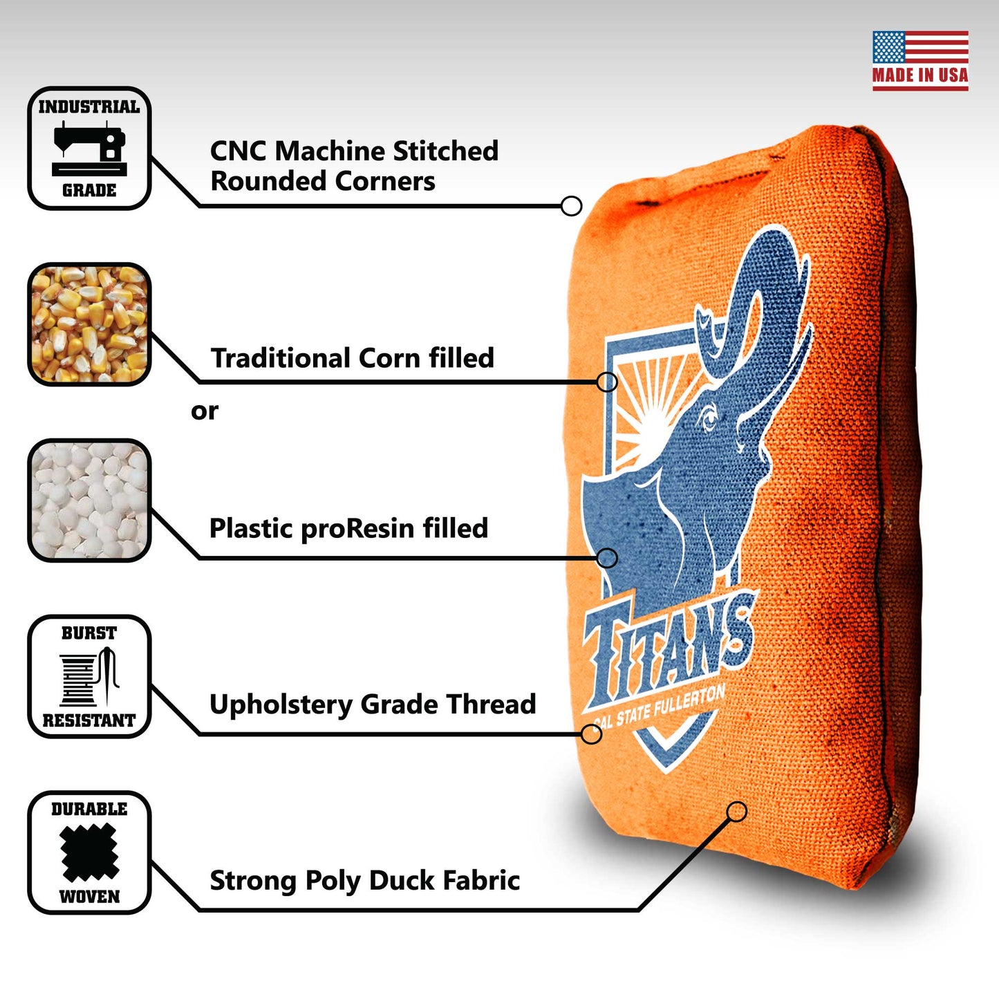 Cal State Fullerton Cornhole Bags - 8 Cornhole Bags