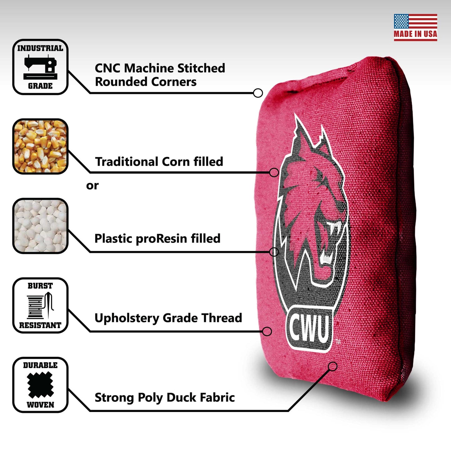 Central Washington University Cornhole Bags - 8 Cornhole Bags