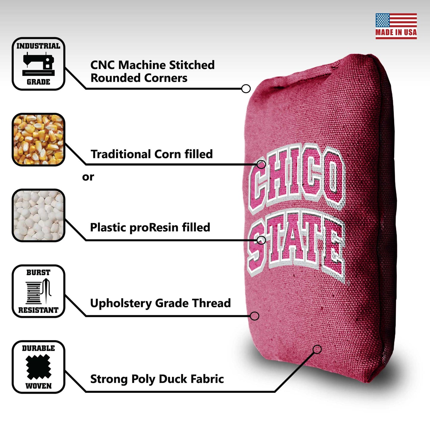 Cal State Chico Cornhole Bags - 8 Cornhole Bags
