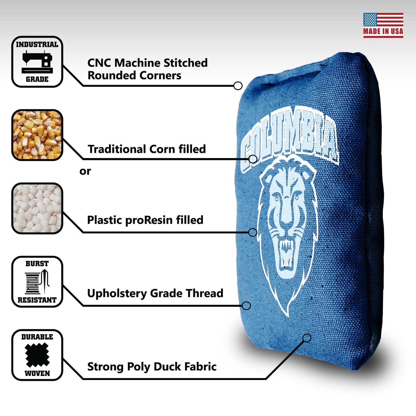 Columbia University Cornhole Bags - 8 Cornhole Bags