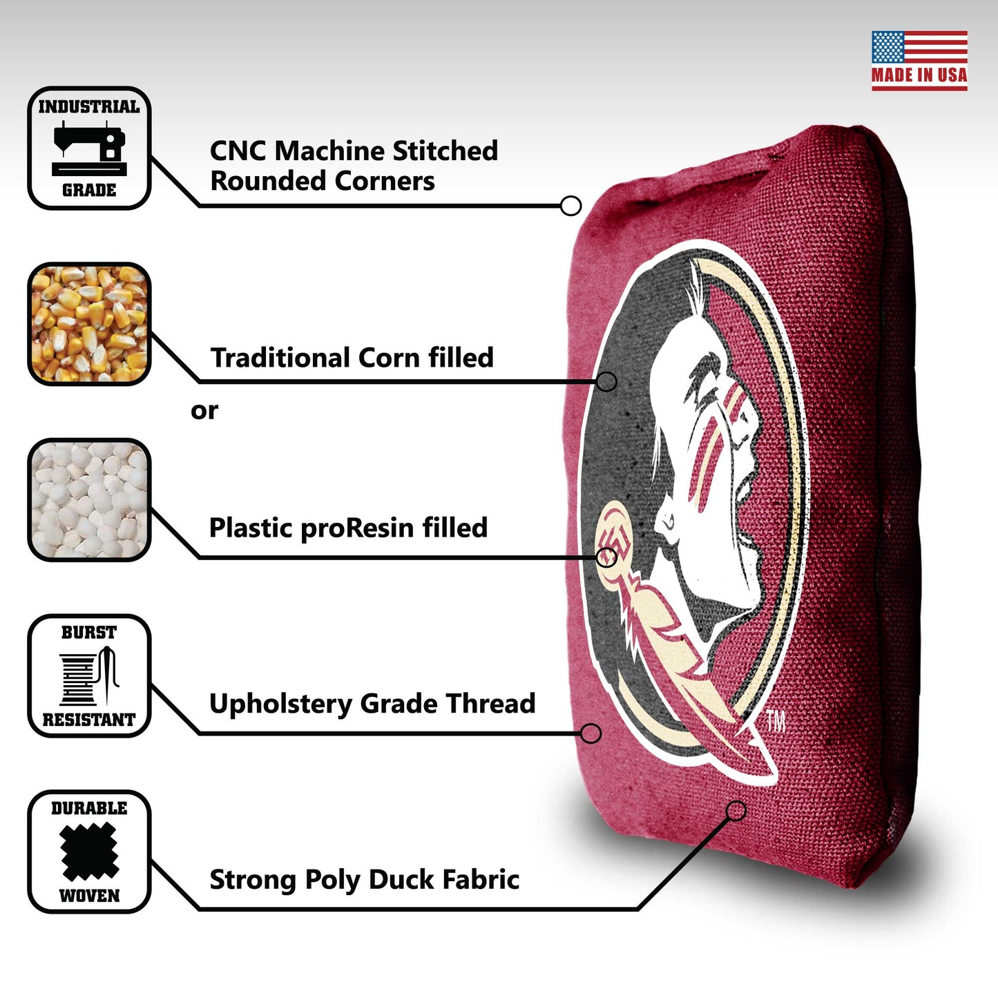 Florida State University Cornhole Bags - 8 Cornhole Bags