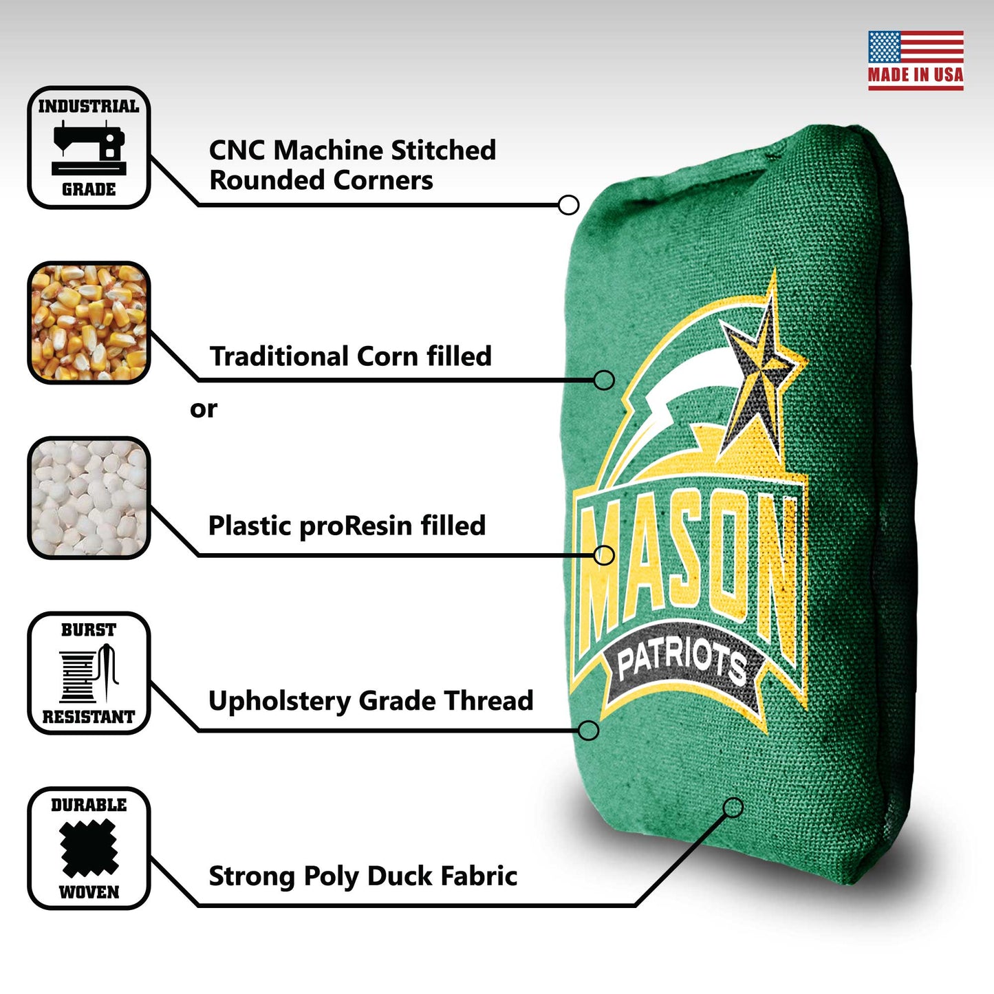 George Mason University Cornhole Bags - 8 Cornhole Bags