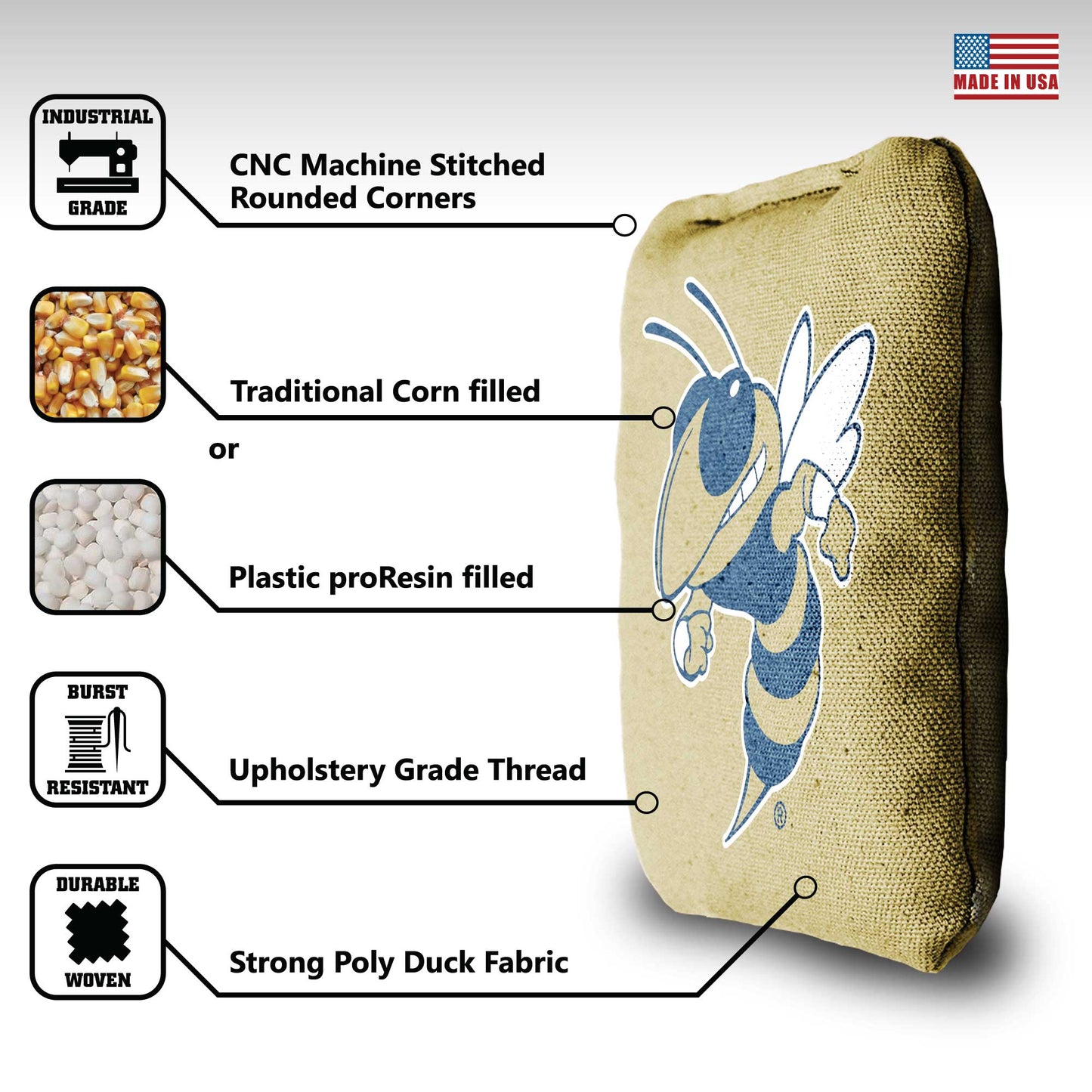 Georgia Tech University Cornhole Bags - 8 Cornhole Bags