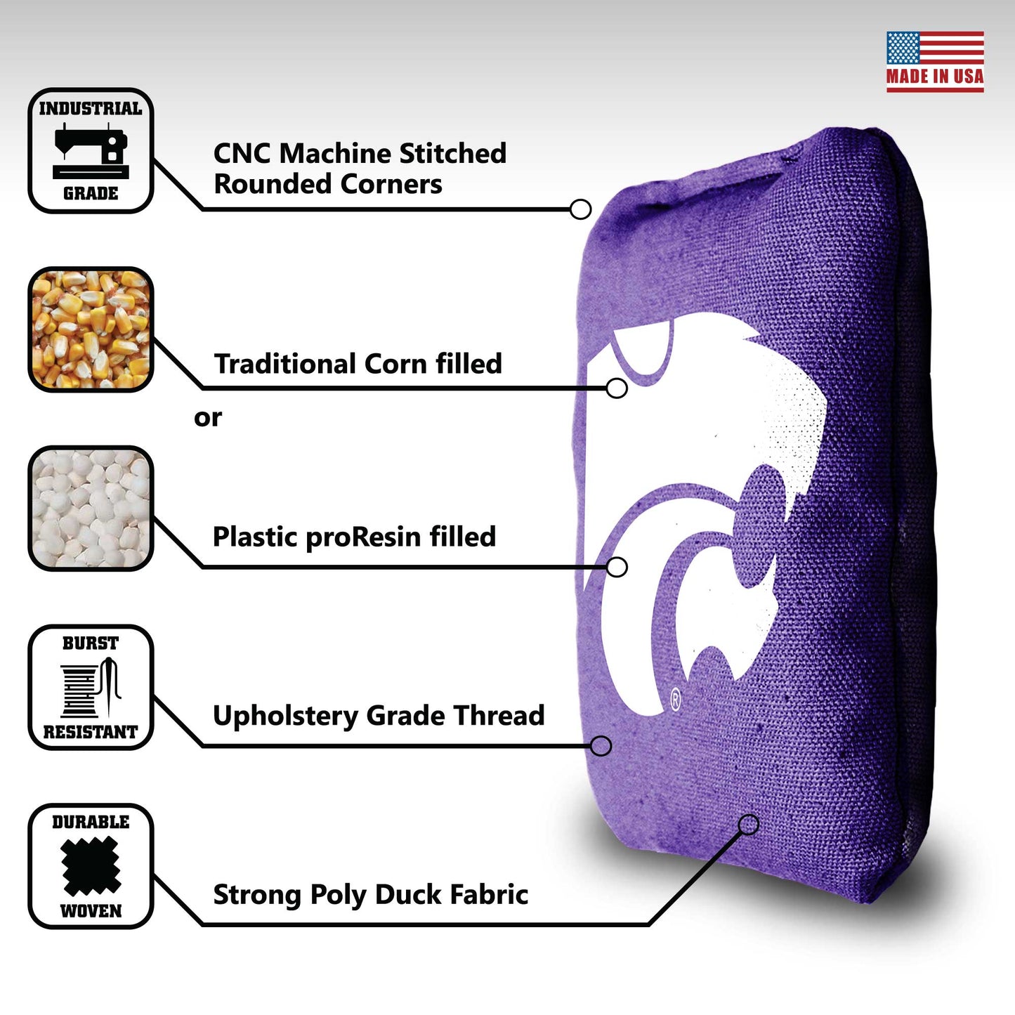 Kansas State University Cornhole Bags - 8 Cornhole Bags