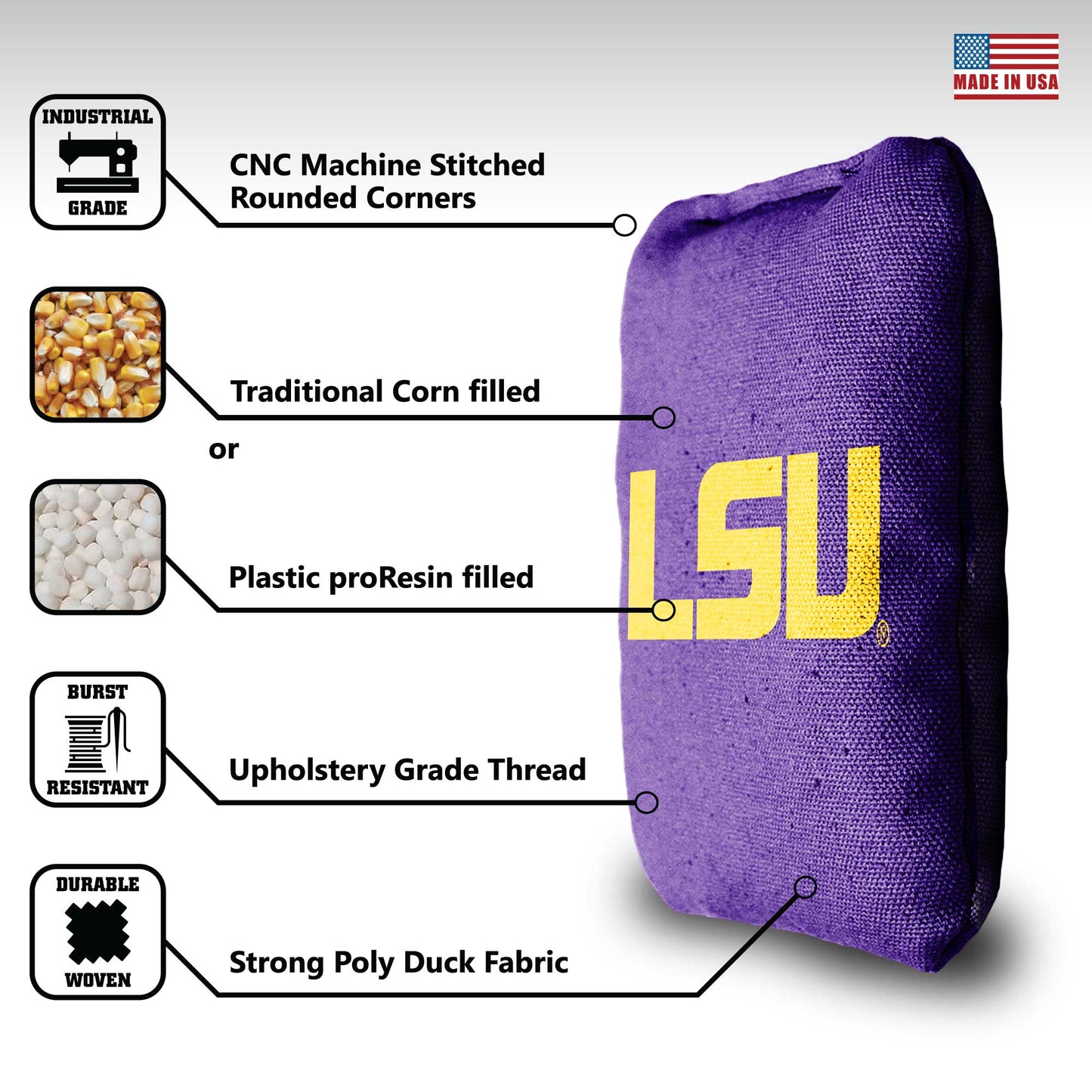 Louisiana State University Cornhole Bags - 8 Cornhole Bags
