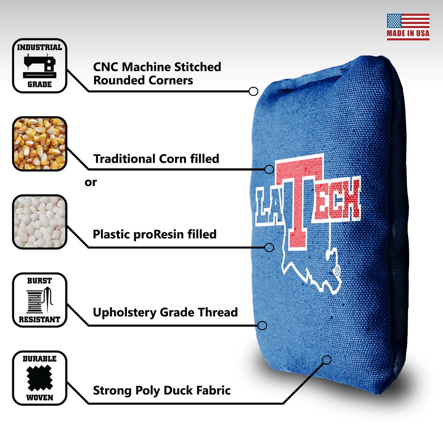 Louisiana Tech University Cornhole Bags - 8 Cornhole Bags