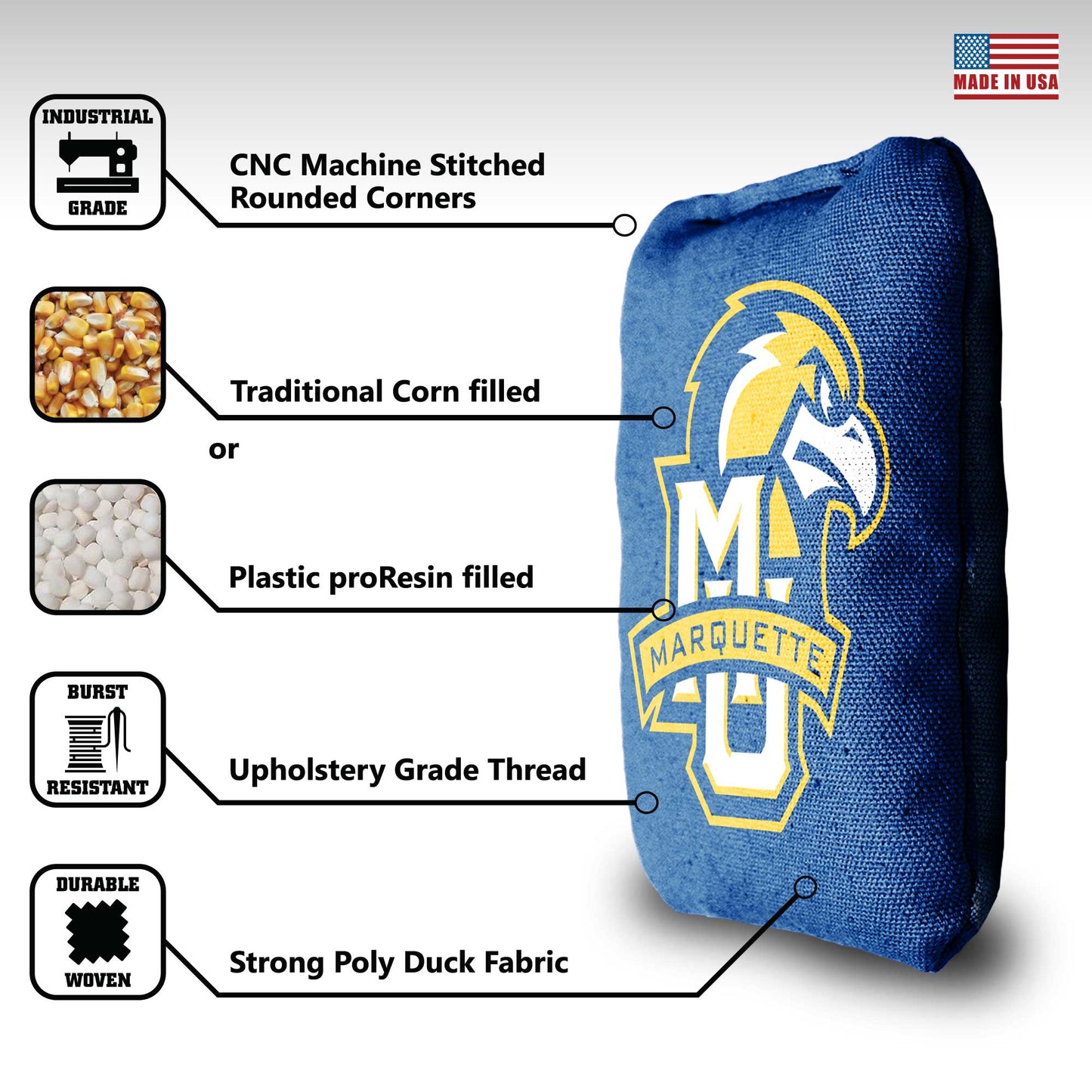 Marquette University Cornhole Bags - 8 Cornhole Bags