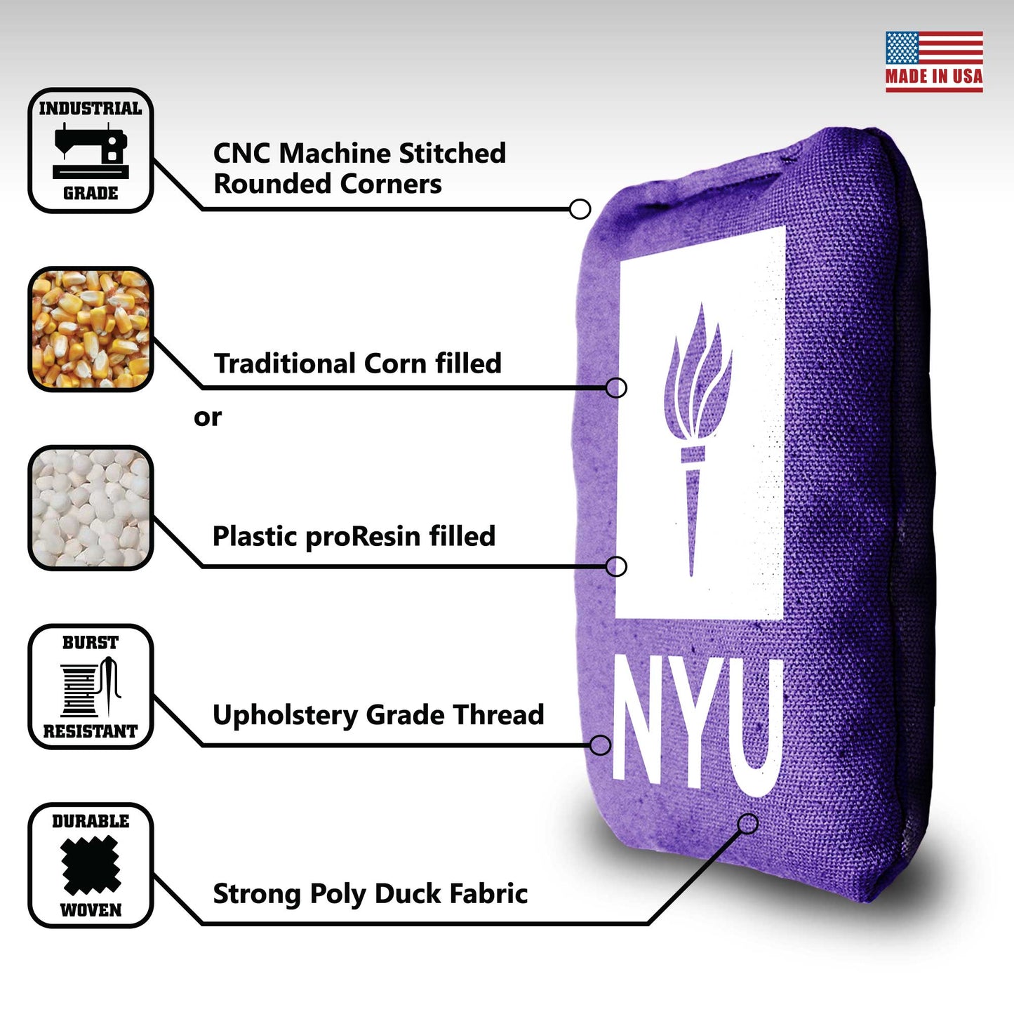 New York University Cornhole Bags - 8 Cornhole Bags