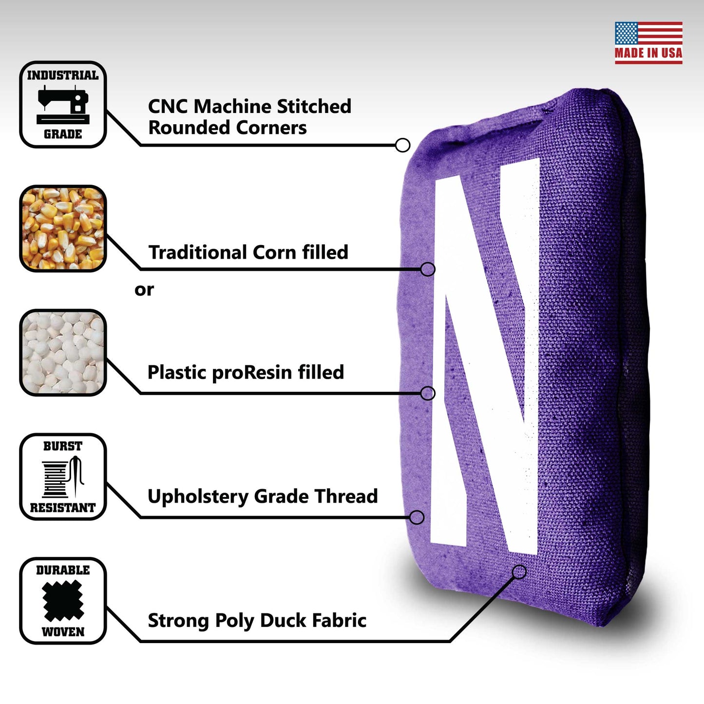 Northwestern University Cornhole Bags - 8 Cornhole Bags