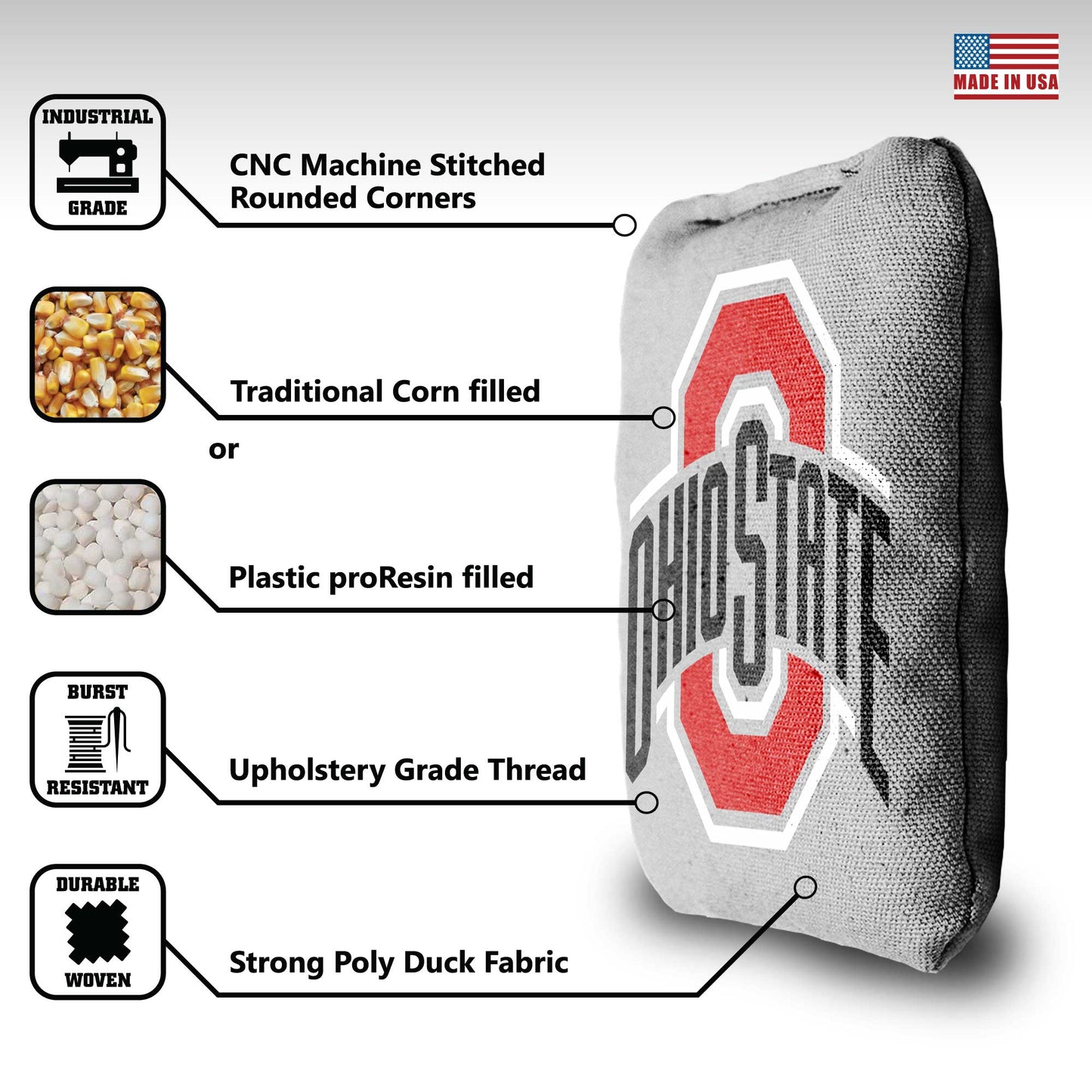 Ohio State University Cornhole Bags - 8 Cornhole Bags