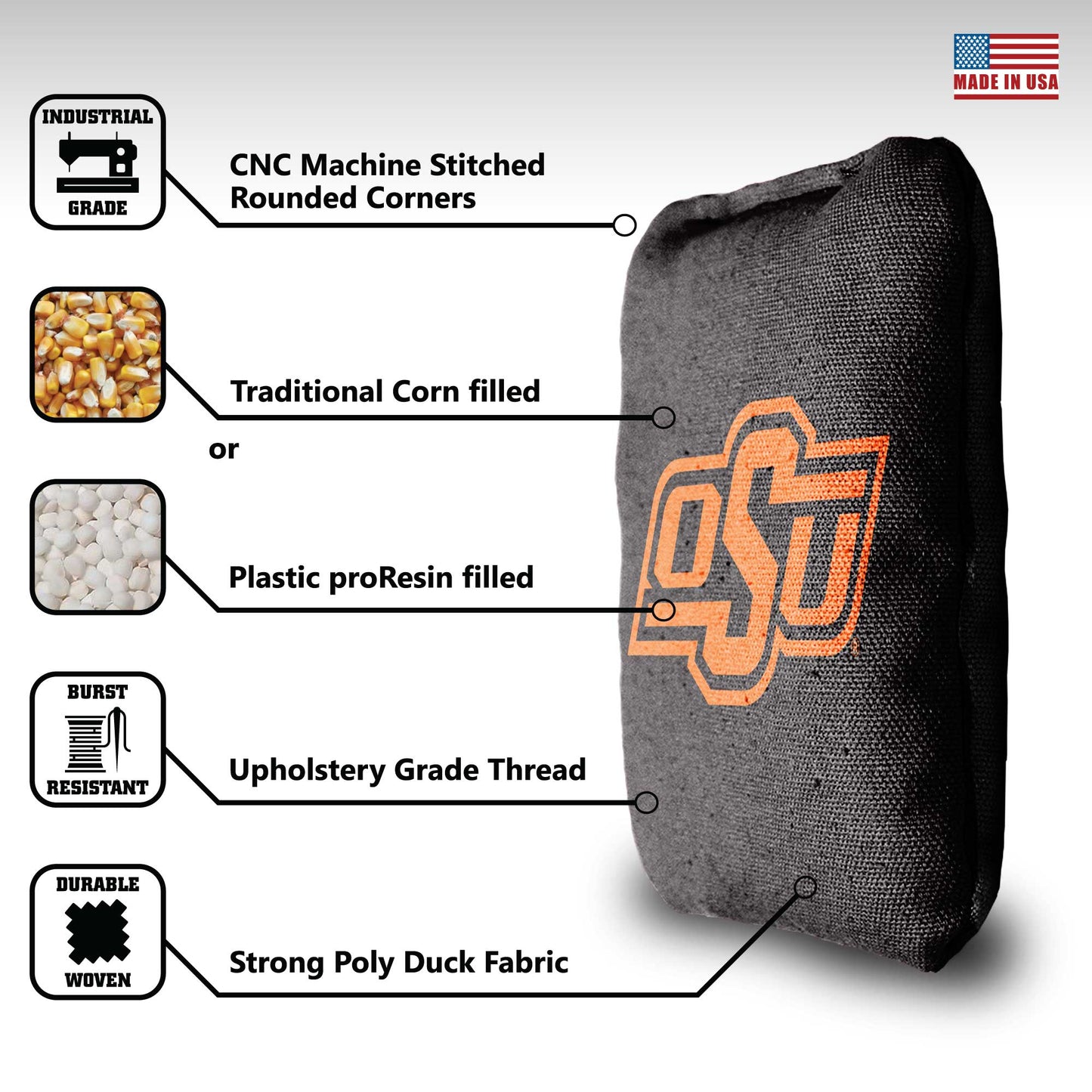 Oklahoma State University Cornhole Bags - 8 Cornhole Bags