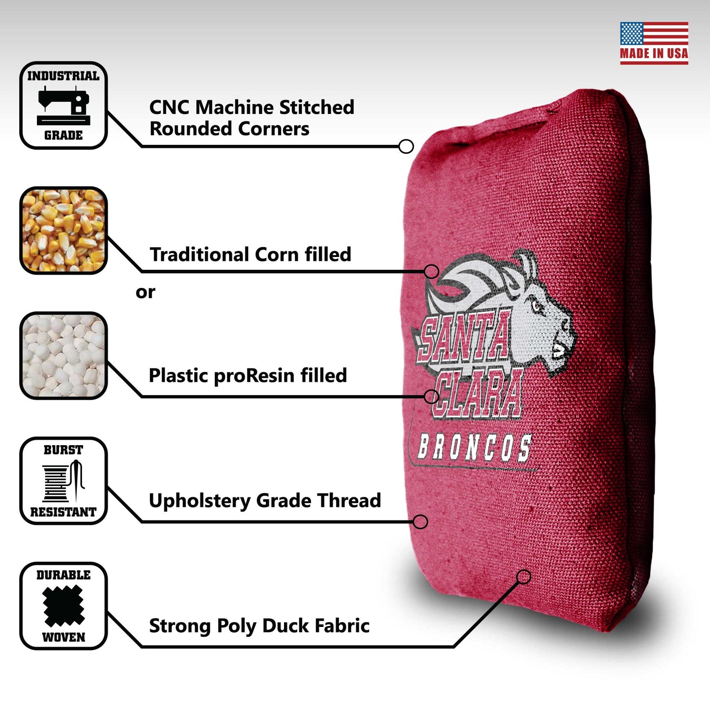 Santa Clara University Cornhole Bags - 8 Cornhole Bags