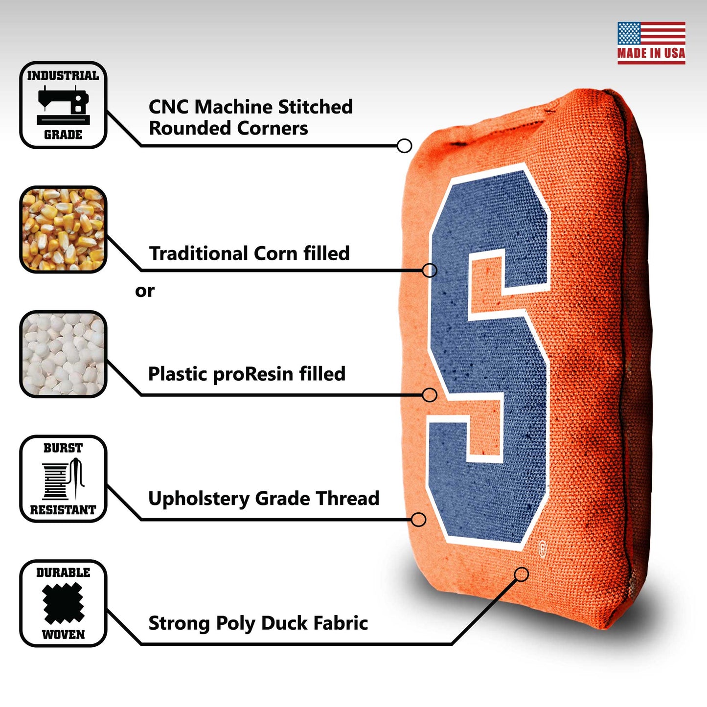 Syracuse University Cornhole Bags - 8 Cornhole Bags