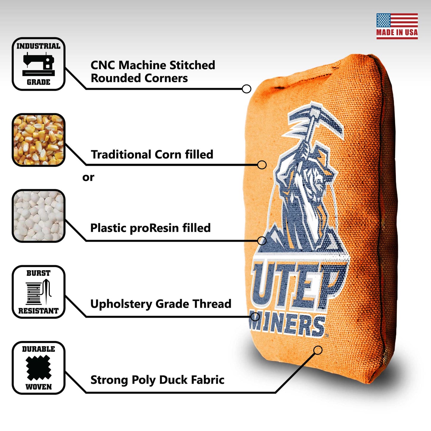 University of Texas El Paso Cornhole Bags - 8 Cornhole Bags