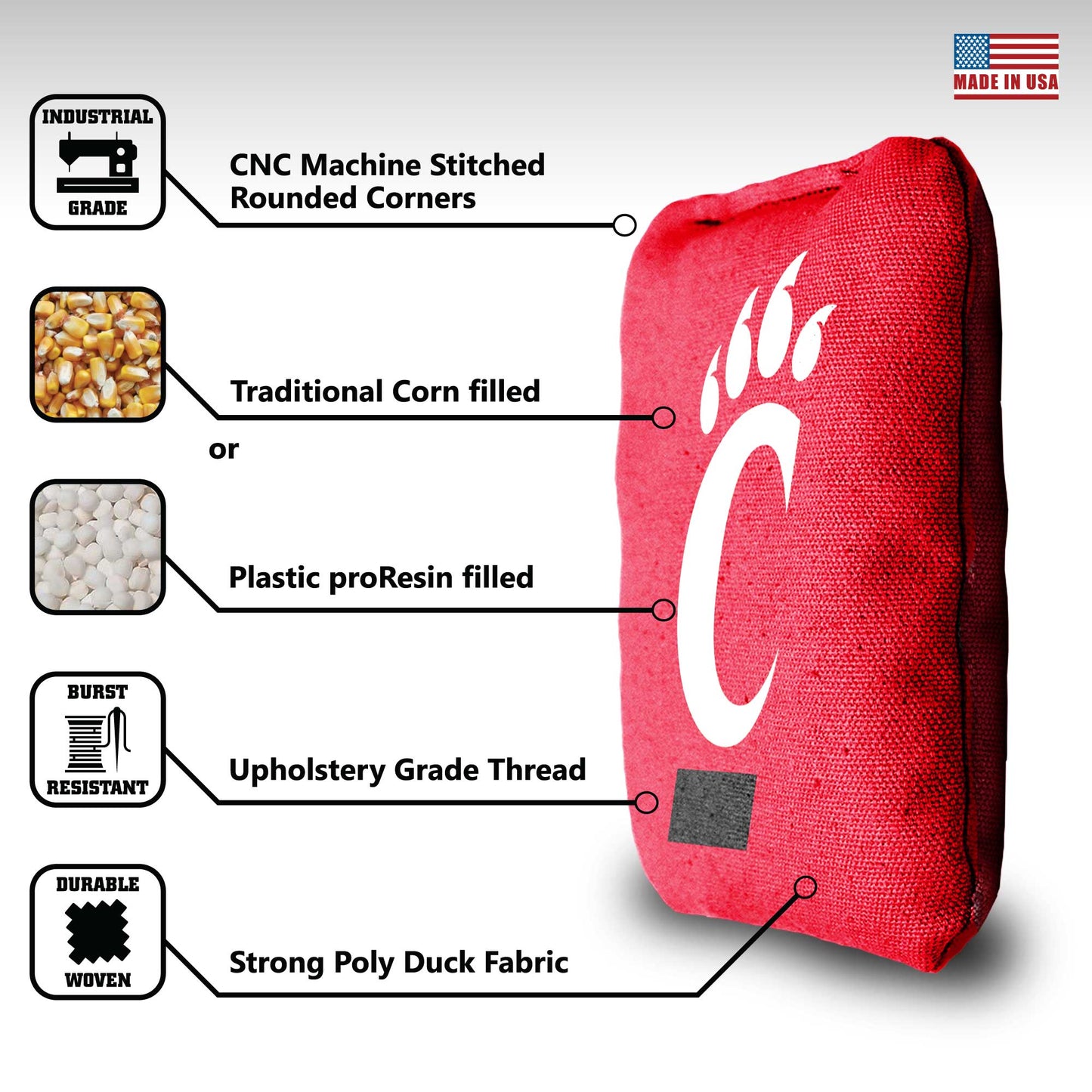 University of Cincinnati Cornhole Bags - 8 Cornhole Bags