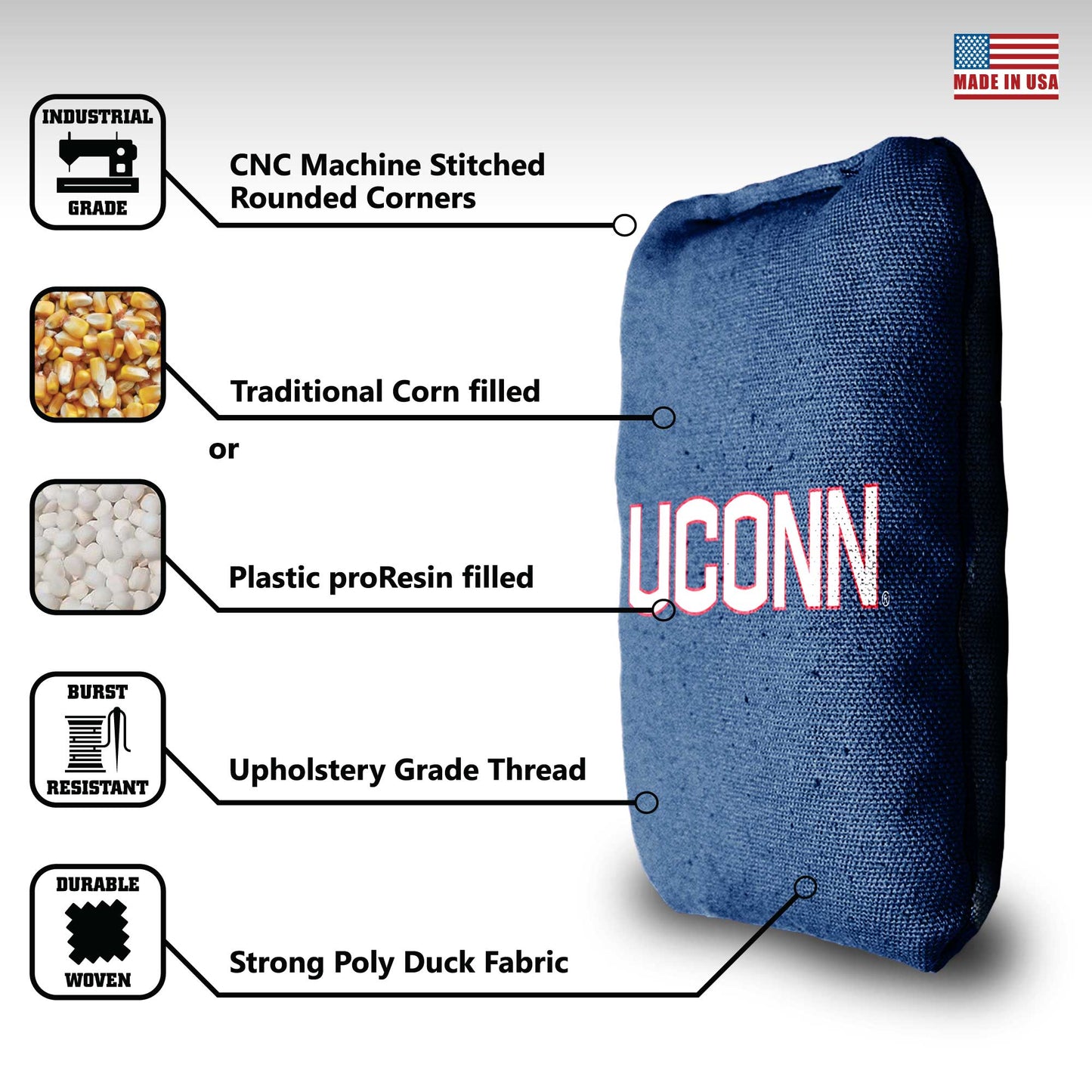 University of Connecticut Cornhole Bags - 8 Cornhole Bags