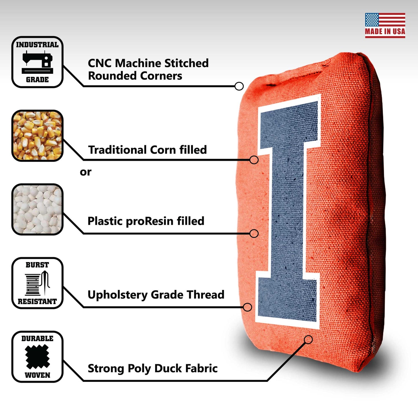 University of Illinois Cornhole Bags - 8 Cornhole Bags