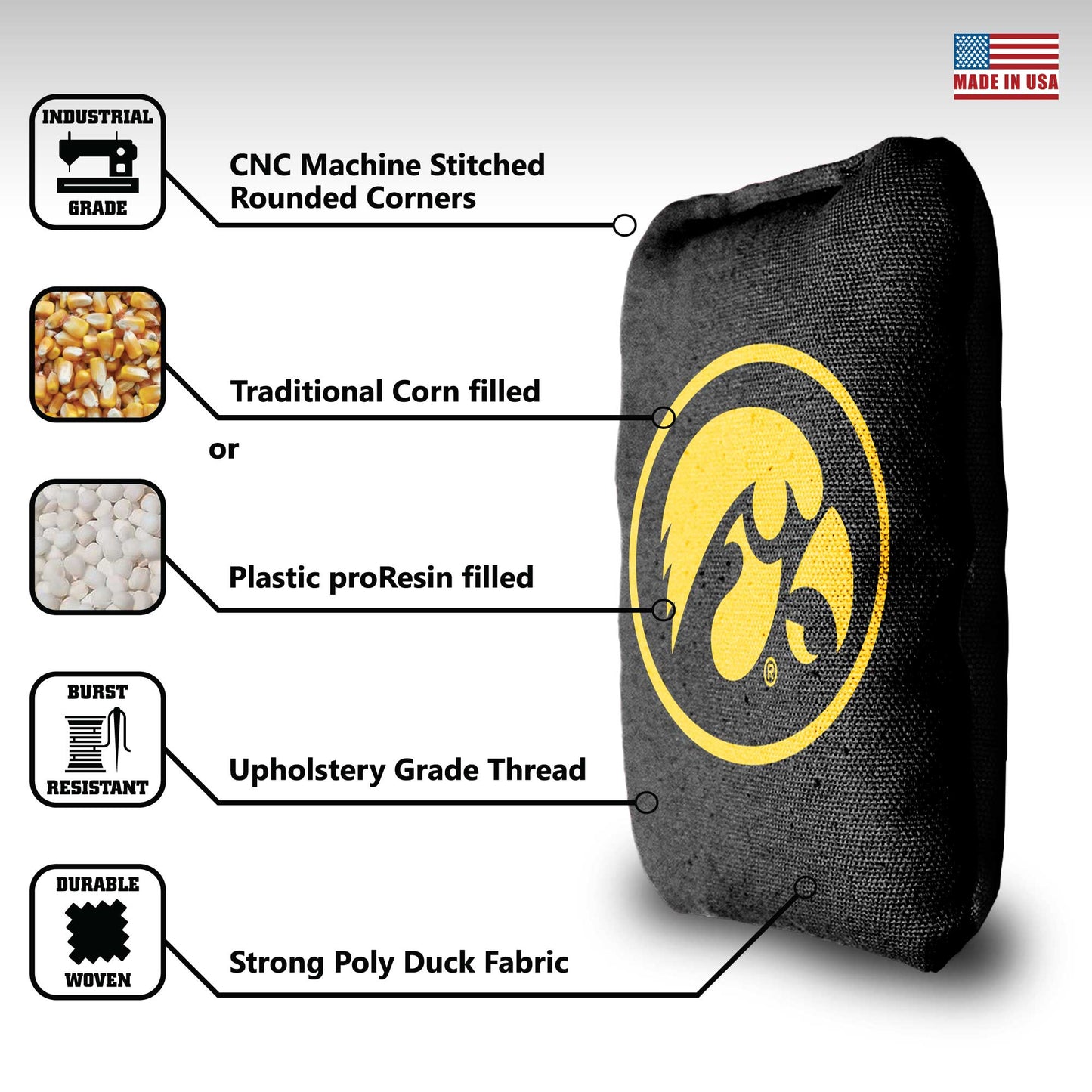 University of Iowa Cornhole Bags - 8 Cornhole Bags