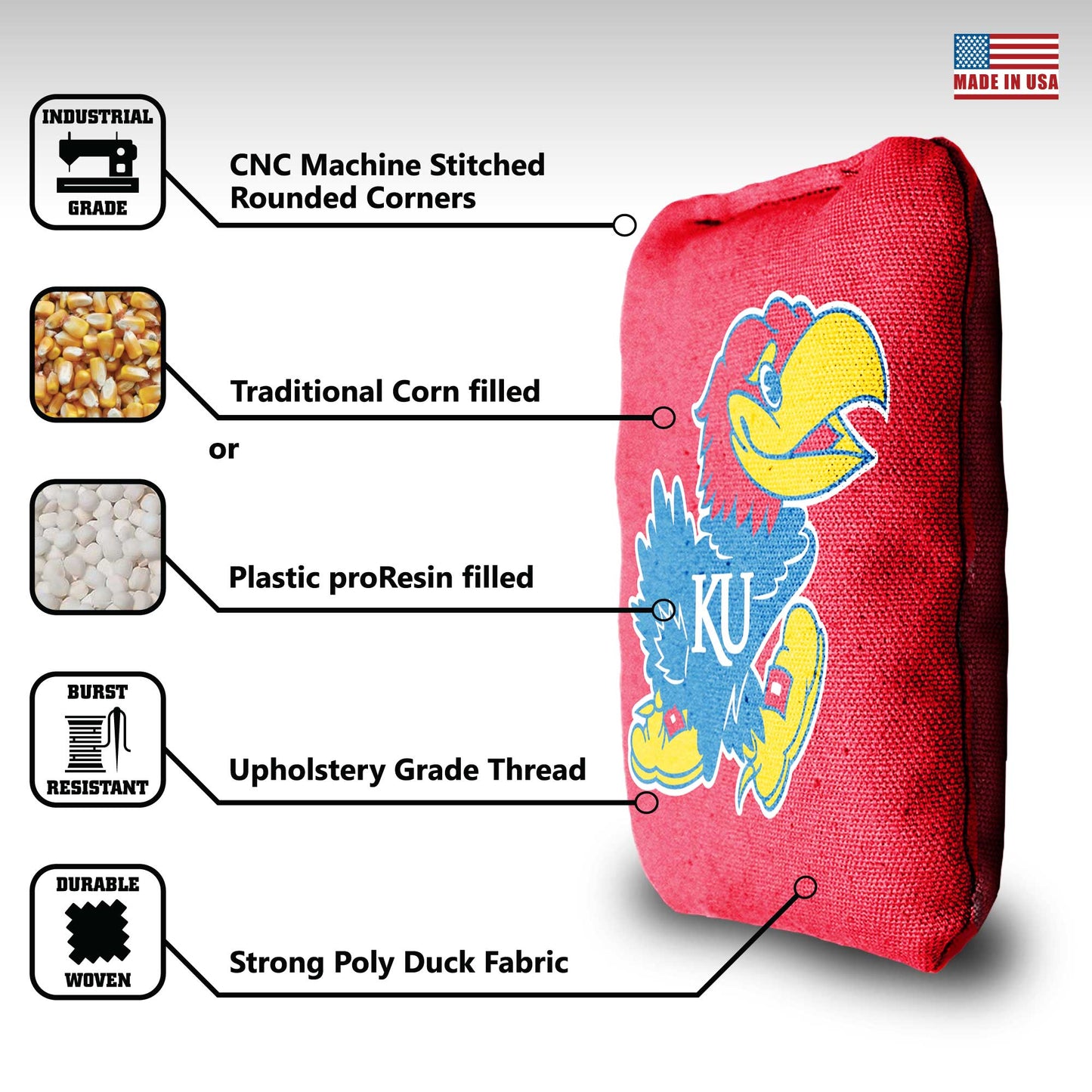 University of Kansas Cornhole Bags - 8 Cornhole Bags