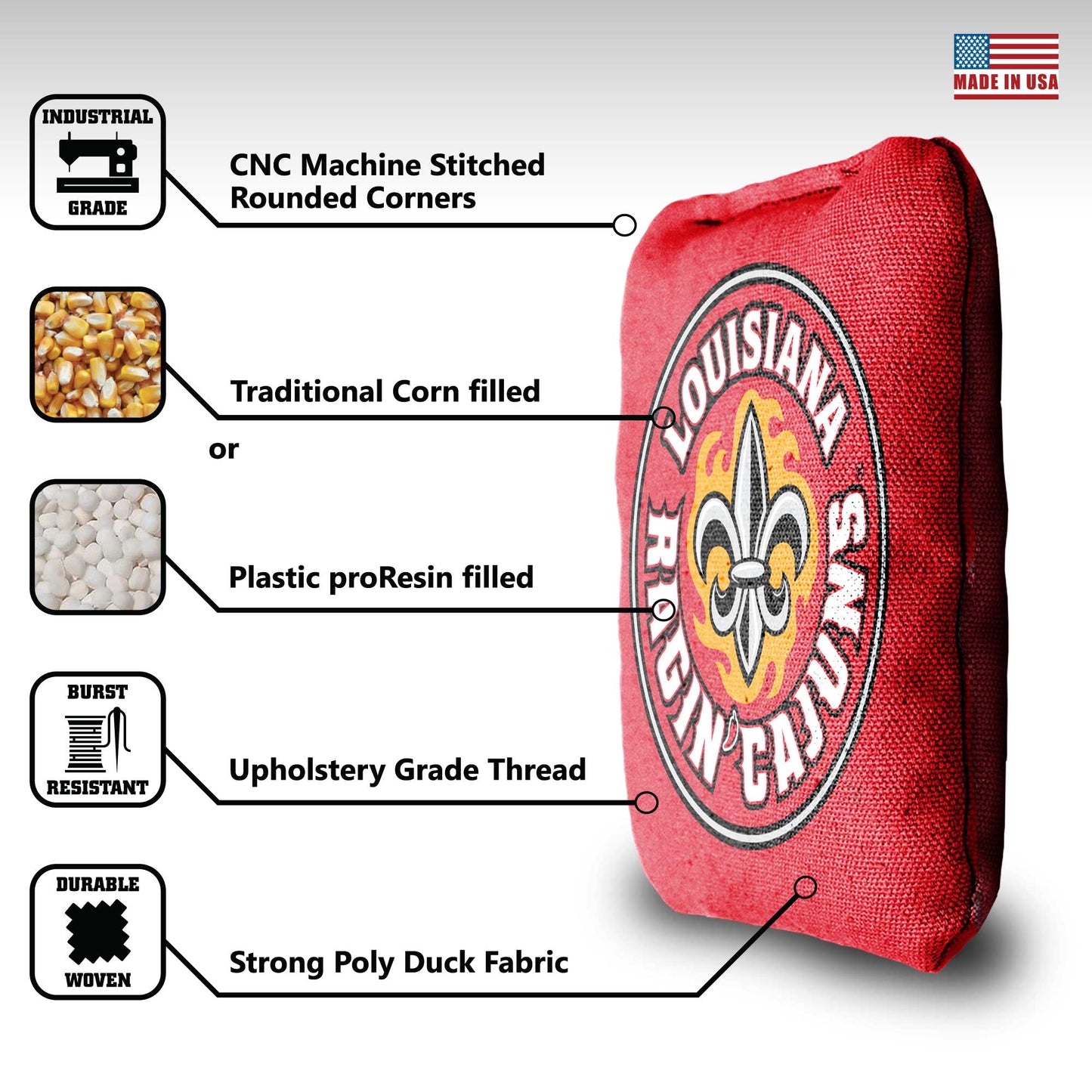 University of Louisiana Lafayette Cornhole Bags - 8 Cornhole Bags