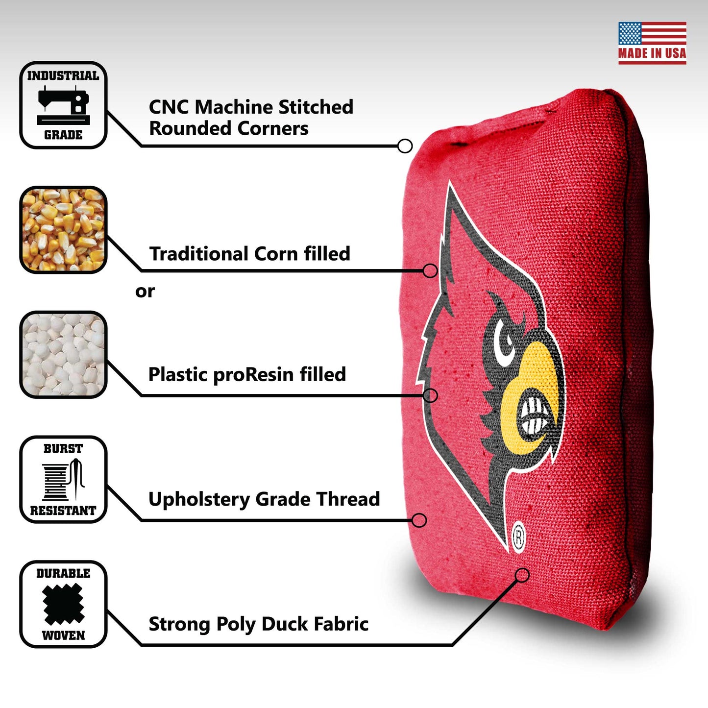 University of Louisville Cornhole Bags - 8 Cornhole Bags