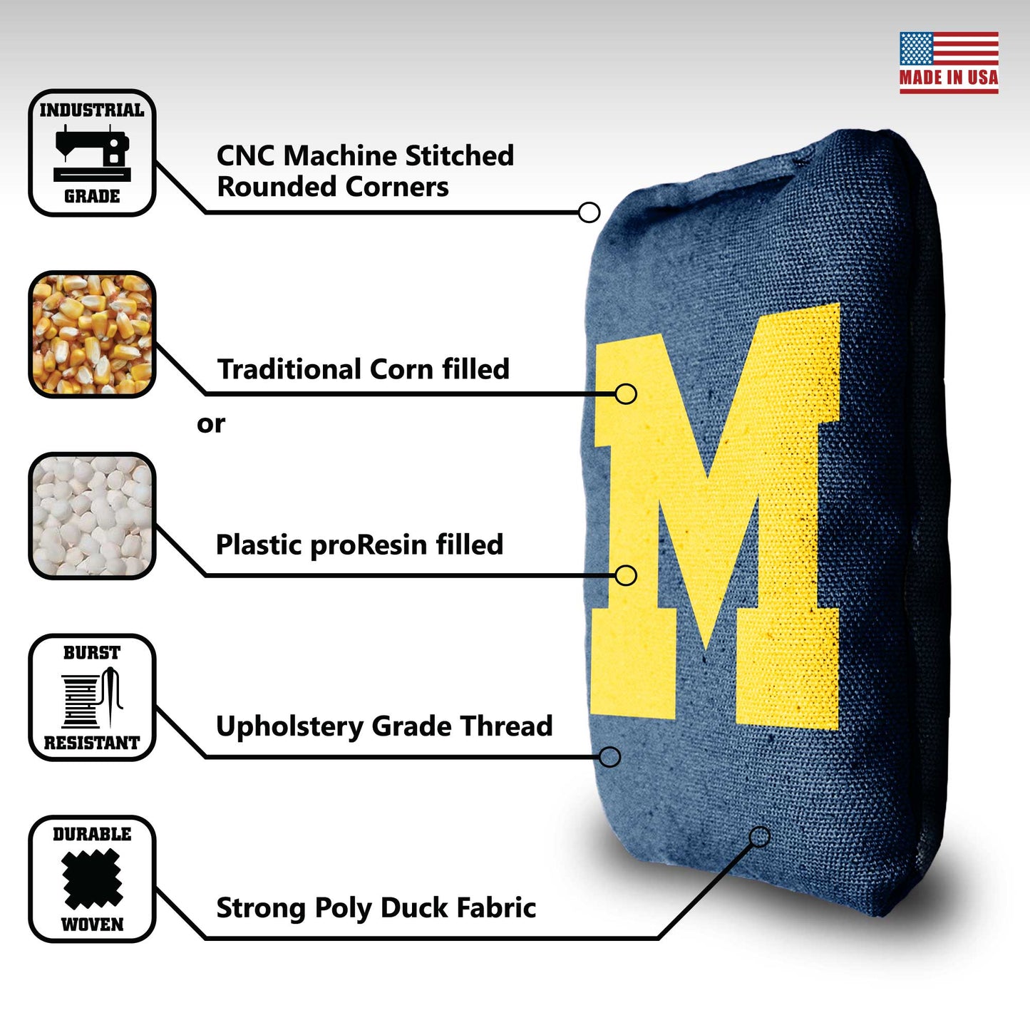 University of Michigan Cornhole Bags - 8 Cornhole Bags
