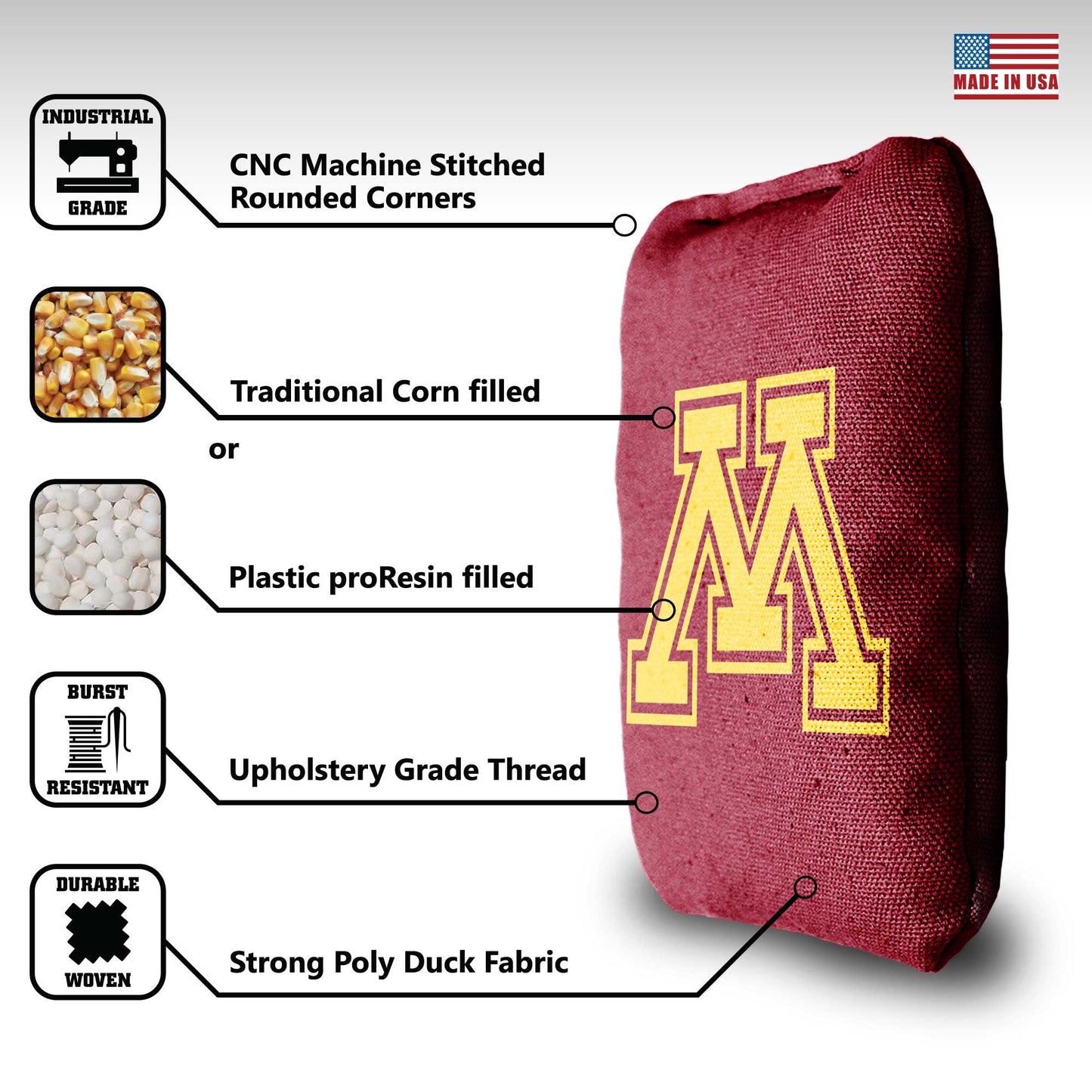 University of Minnesota Cornhole Bags - 8 Cornhole Bags