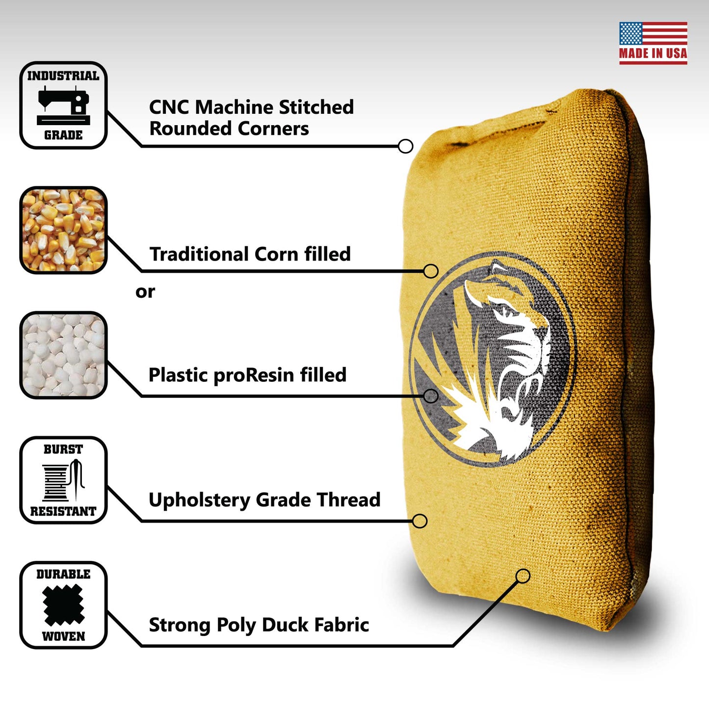 University of Missouri Cornhole Bags - 8 Cornhole Bags