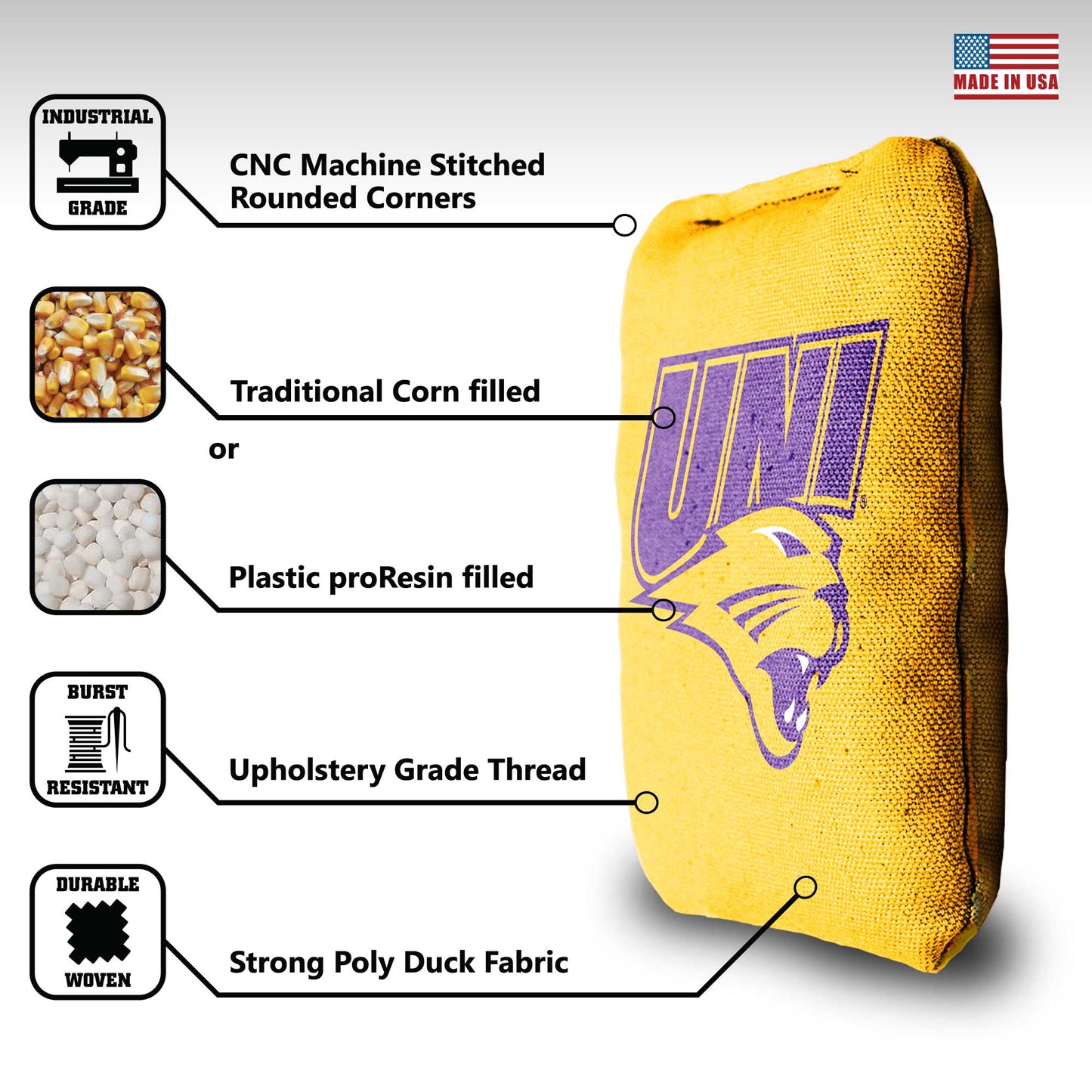 University of Northern Iowa Cornhole Bags - 8 Cornhole Bags