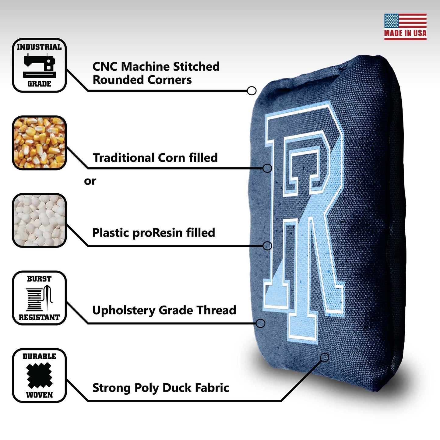 University of Rhode Island Cornhole Bags - 8 Cornhole Bags