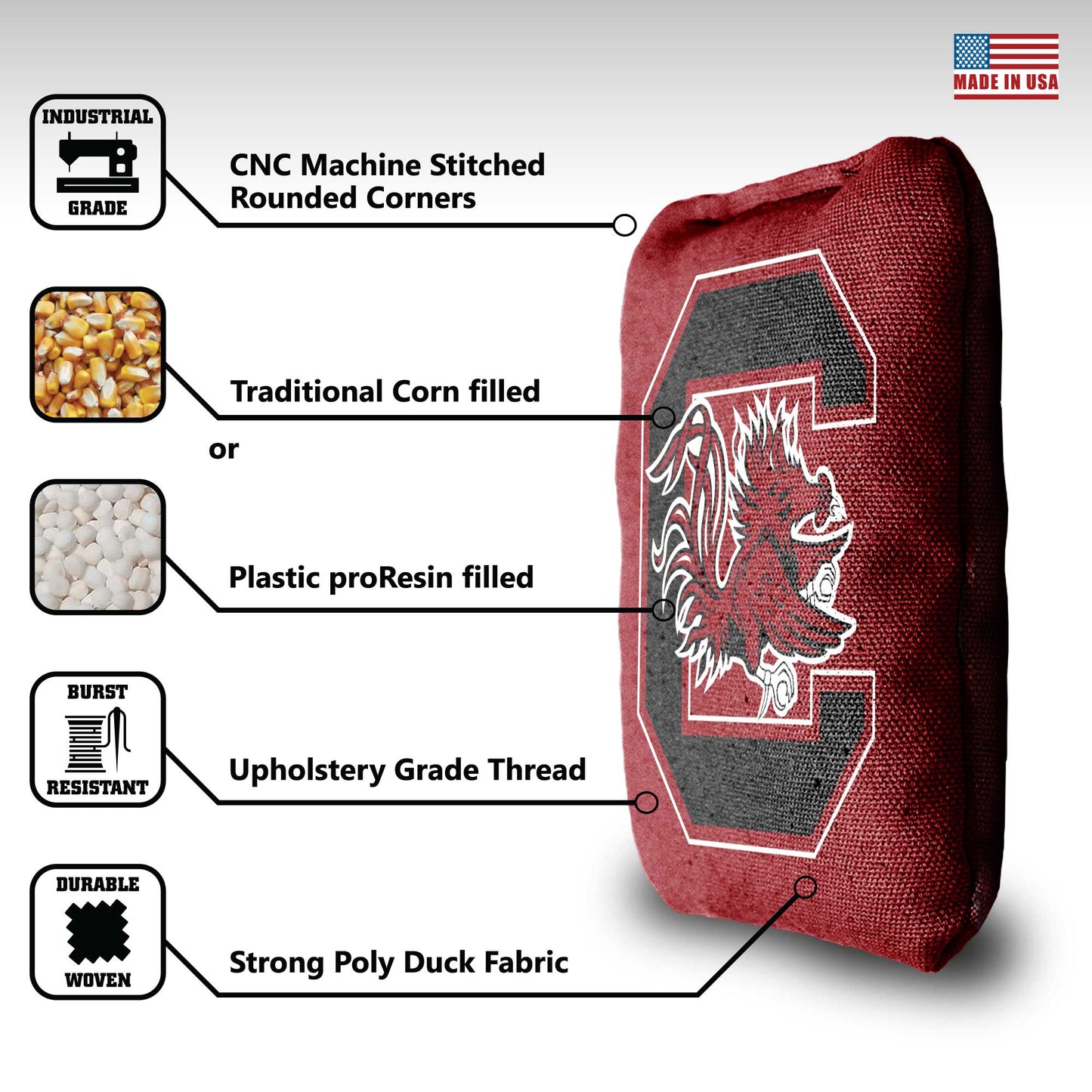 University of South Carolina Cornhole Bags - 8 Cornhole Bags