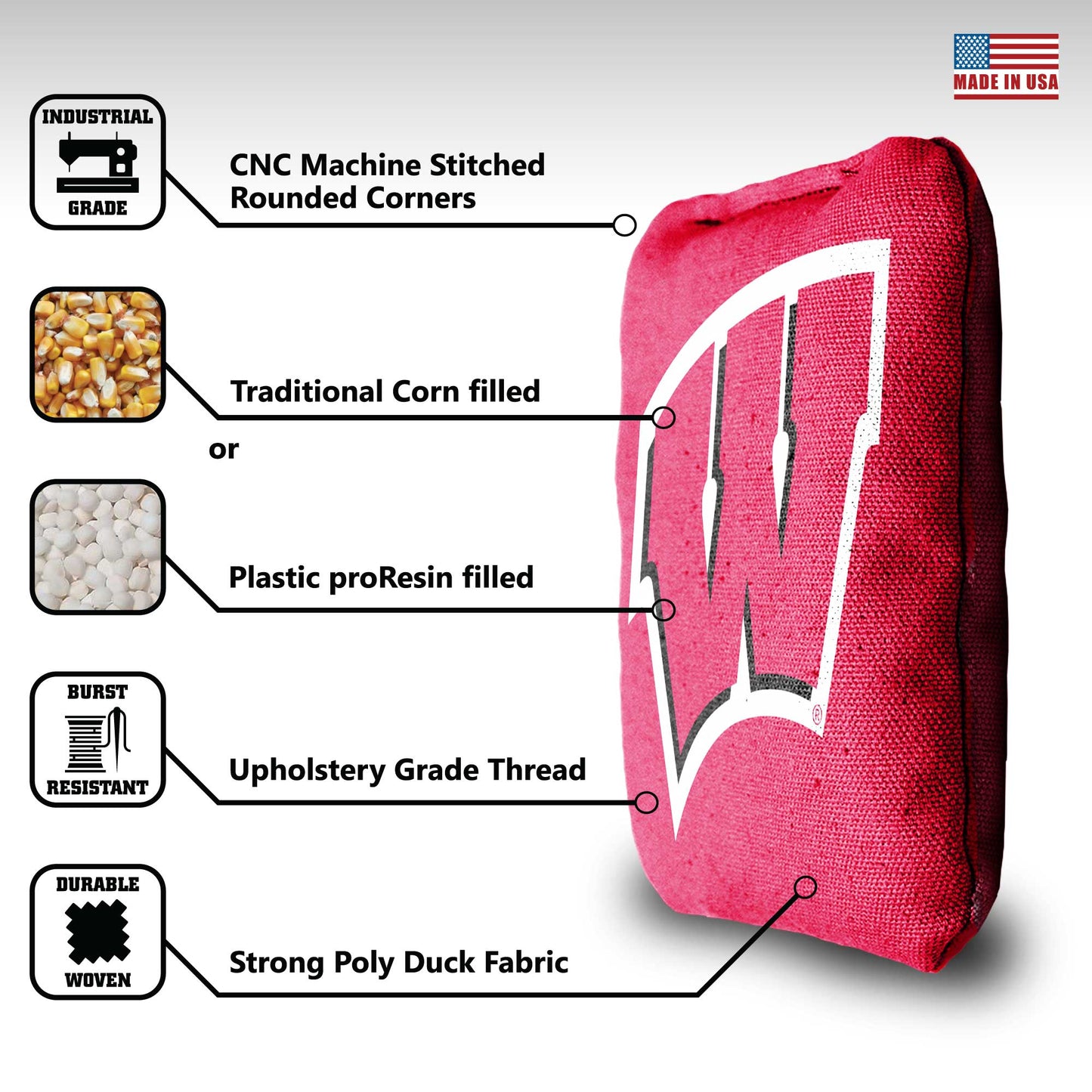 University of Wisconsin Cornhole Bags - 8 Cornhole Bags