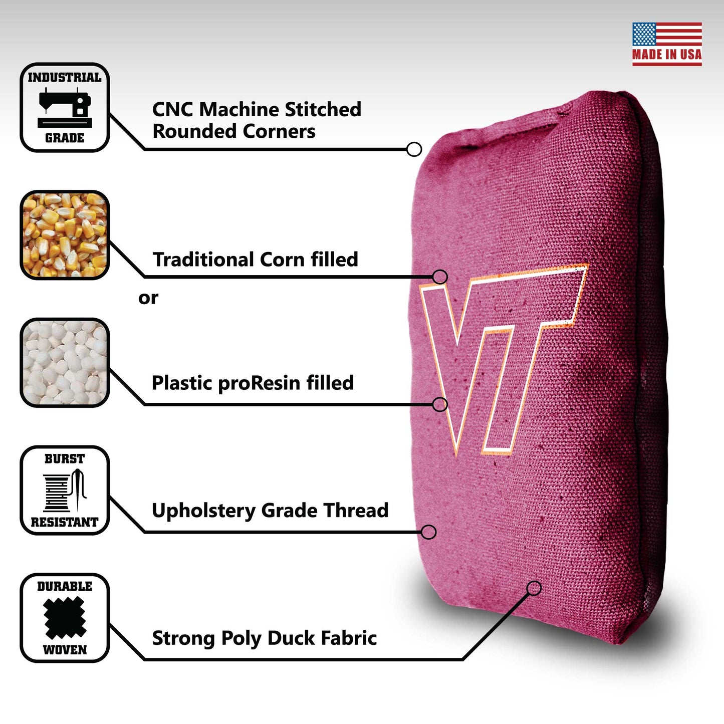 Virginia Tech Cornhole Bags - 8 Cornhole Bags