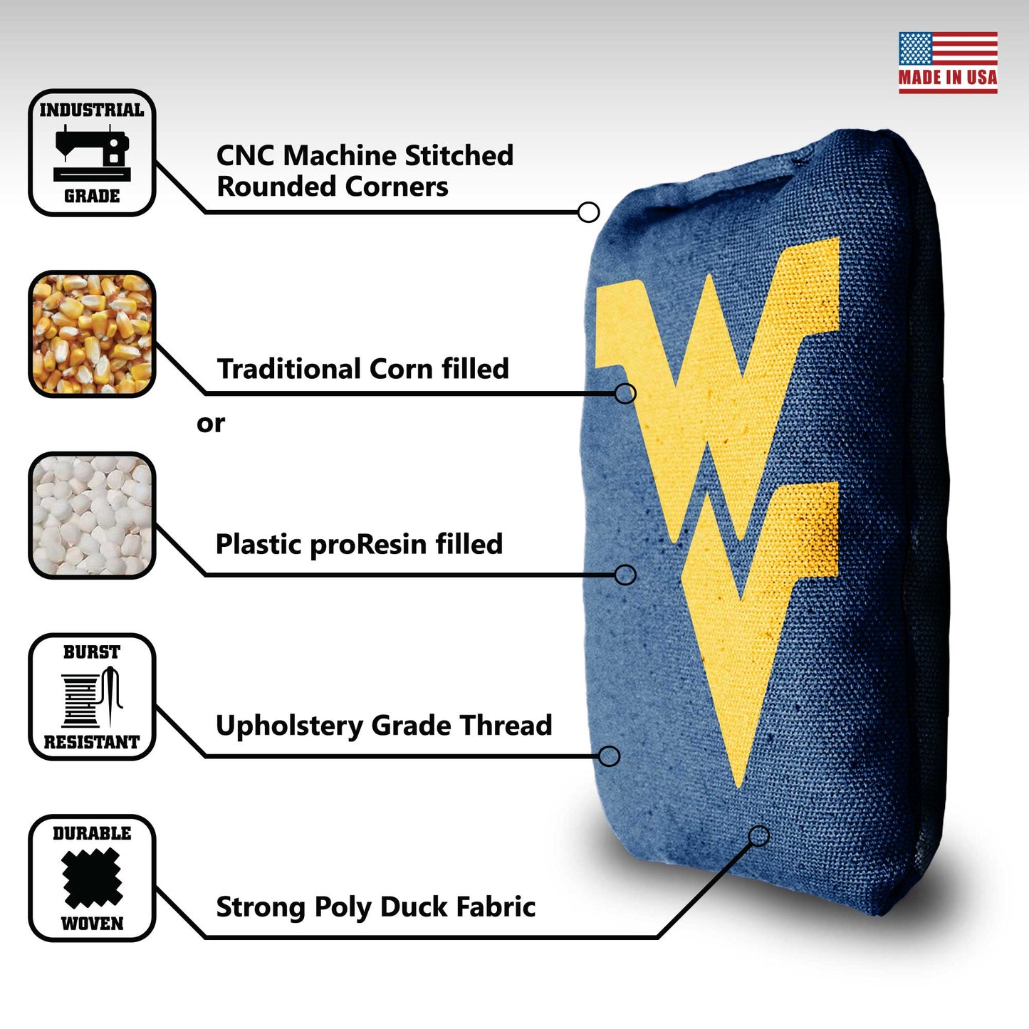 West Virginia University Cornhole Bags - 8 Cornhole Bags