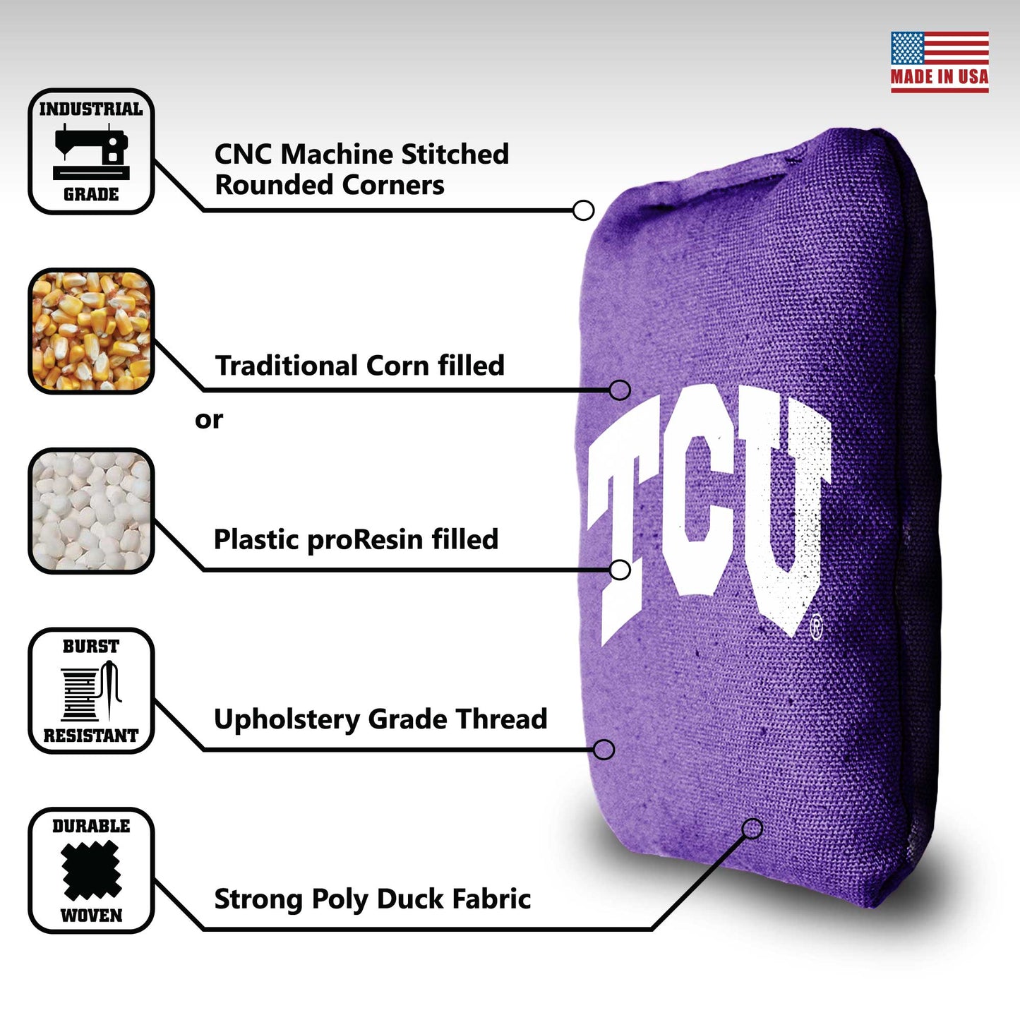 Texas Christian University Cornhole Bags - 8 Cornhole Bags