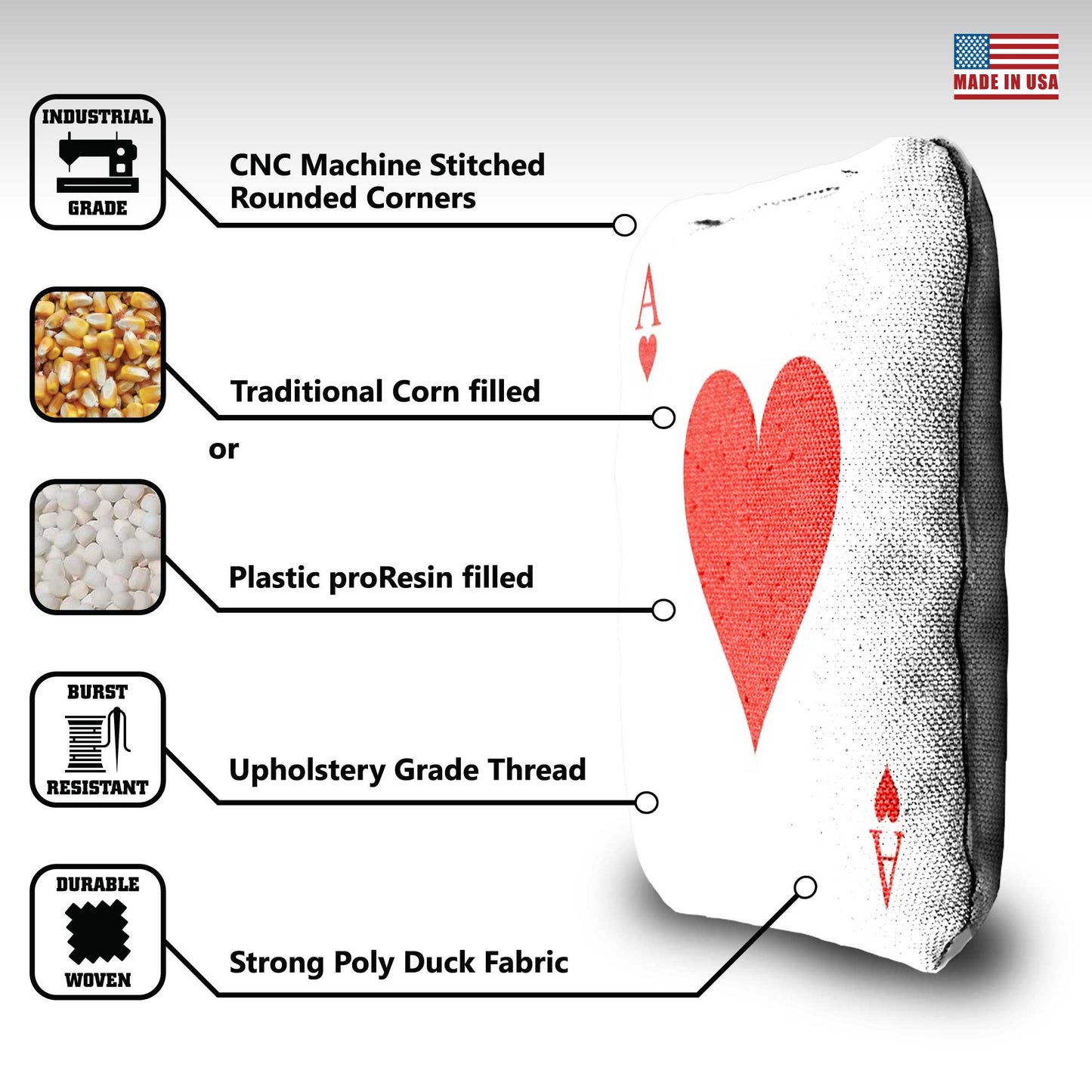 The Ace of Hearts - 8 Cornhole Bags