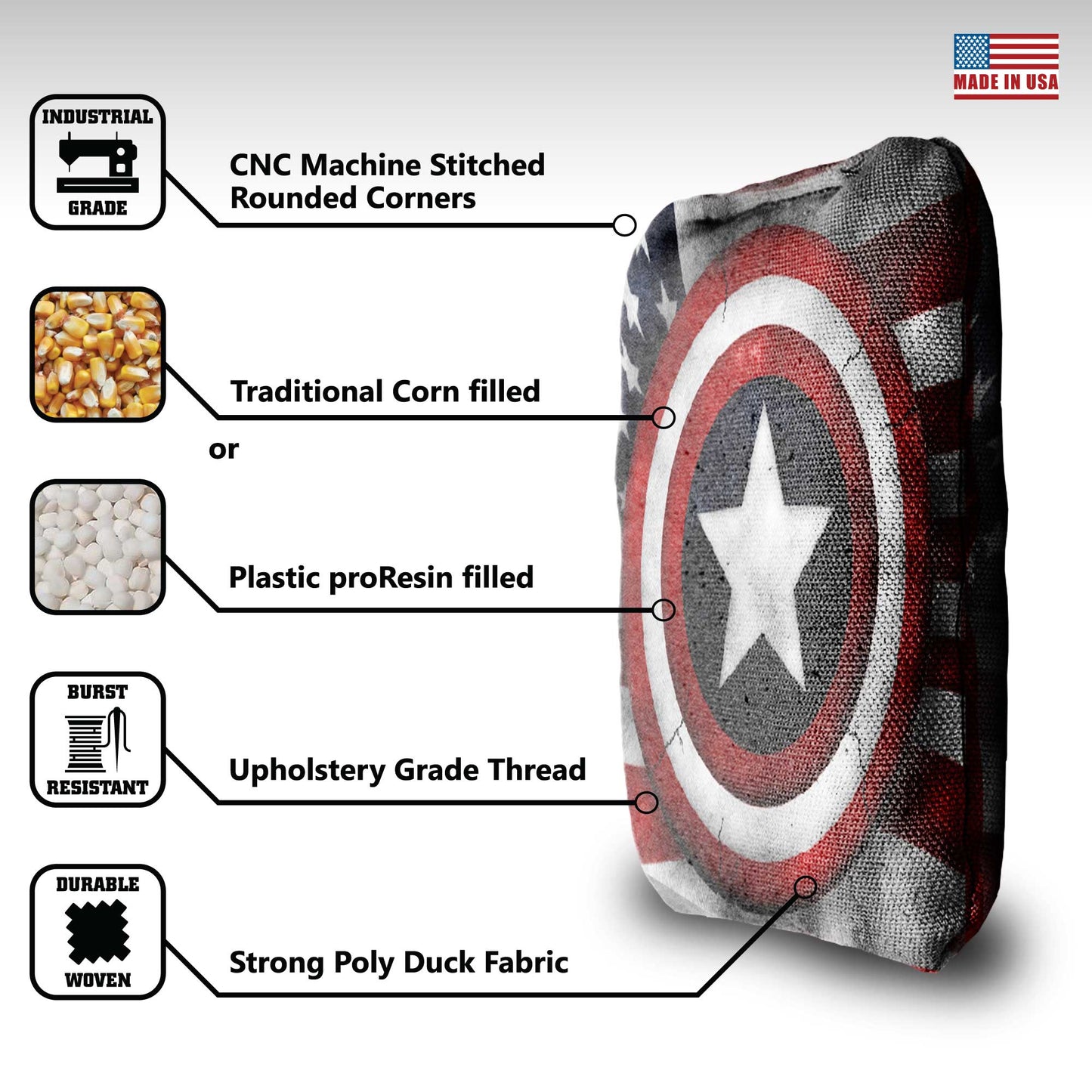 The Captain Americas - 8 Cornhole Bags