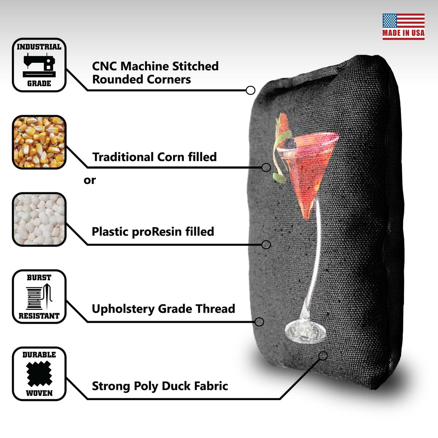 The Cocktail Glasses - 8 Cornhole Bags