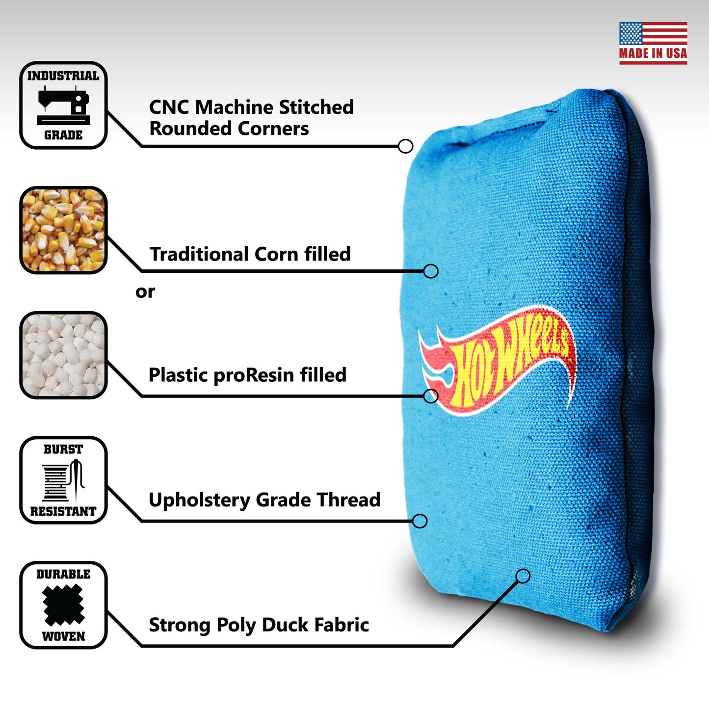 The Hot Wheels - 8 Cornhole Bags