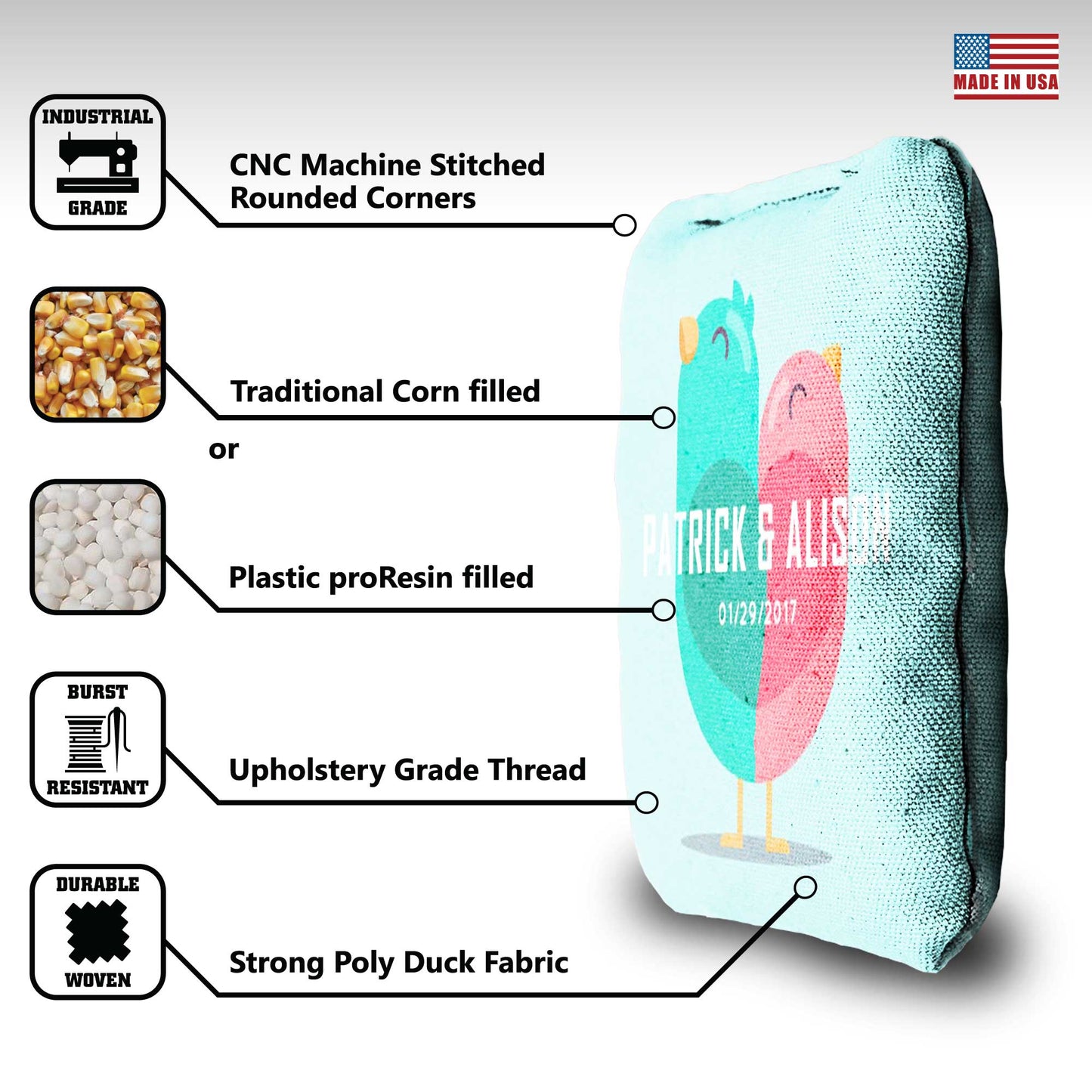 The Love Birds - 8 Cornhole Bags