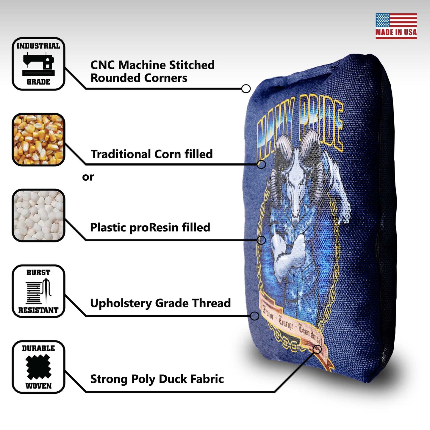 The Navy Pride - 8 Cornhole Bags