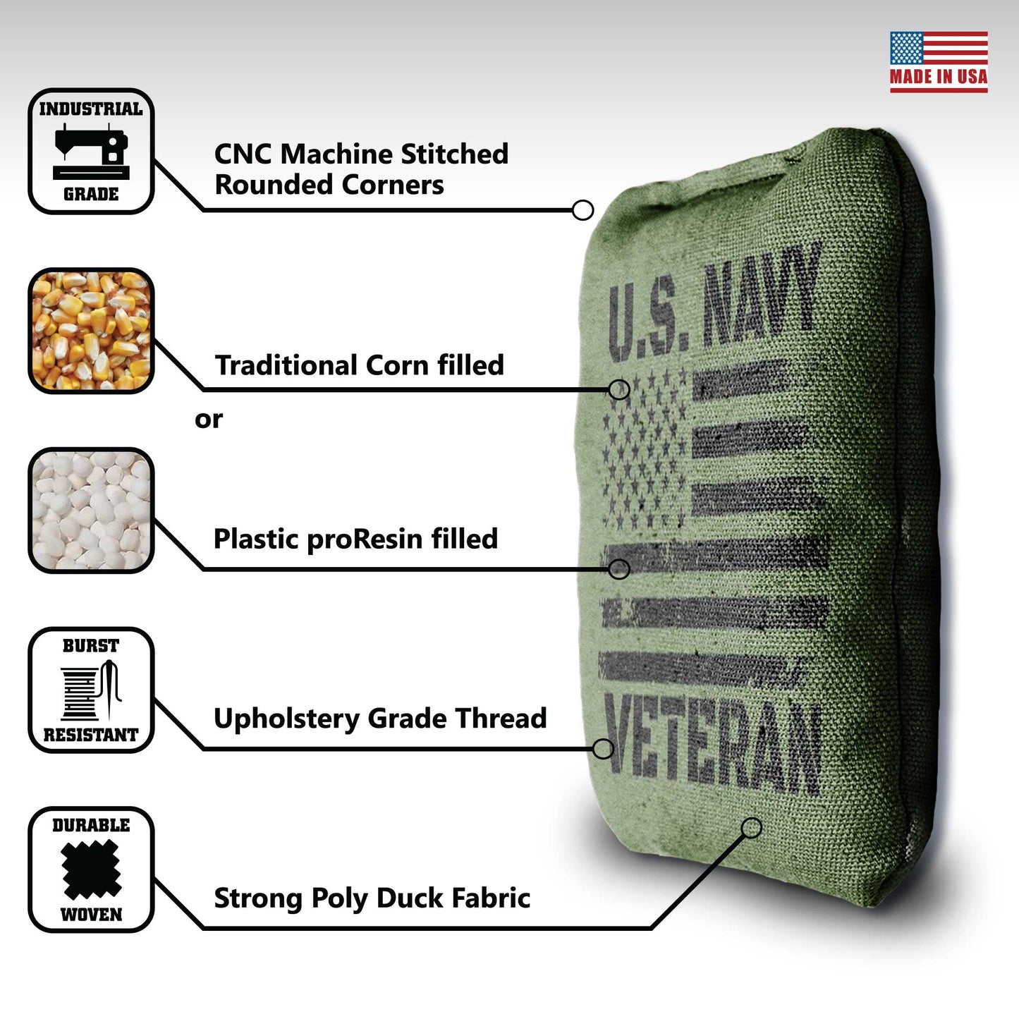The Navy Vets - 8 Cornhole Bags