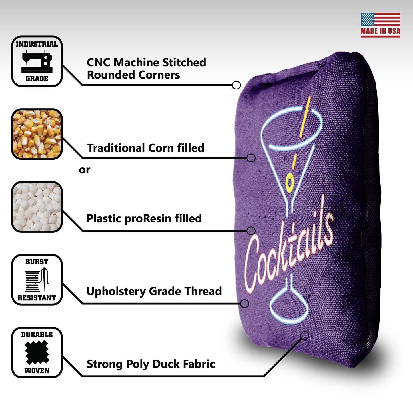 The Neon Cocktails - 8 Cornhole Bags