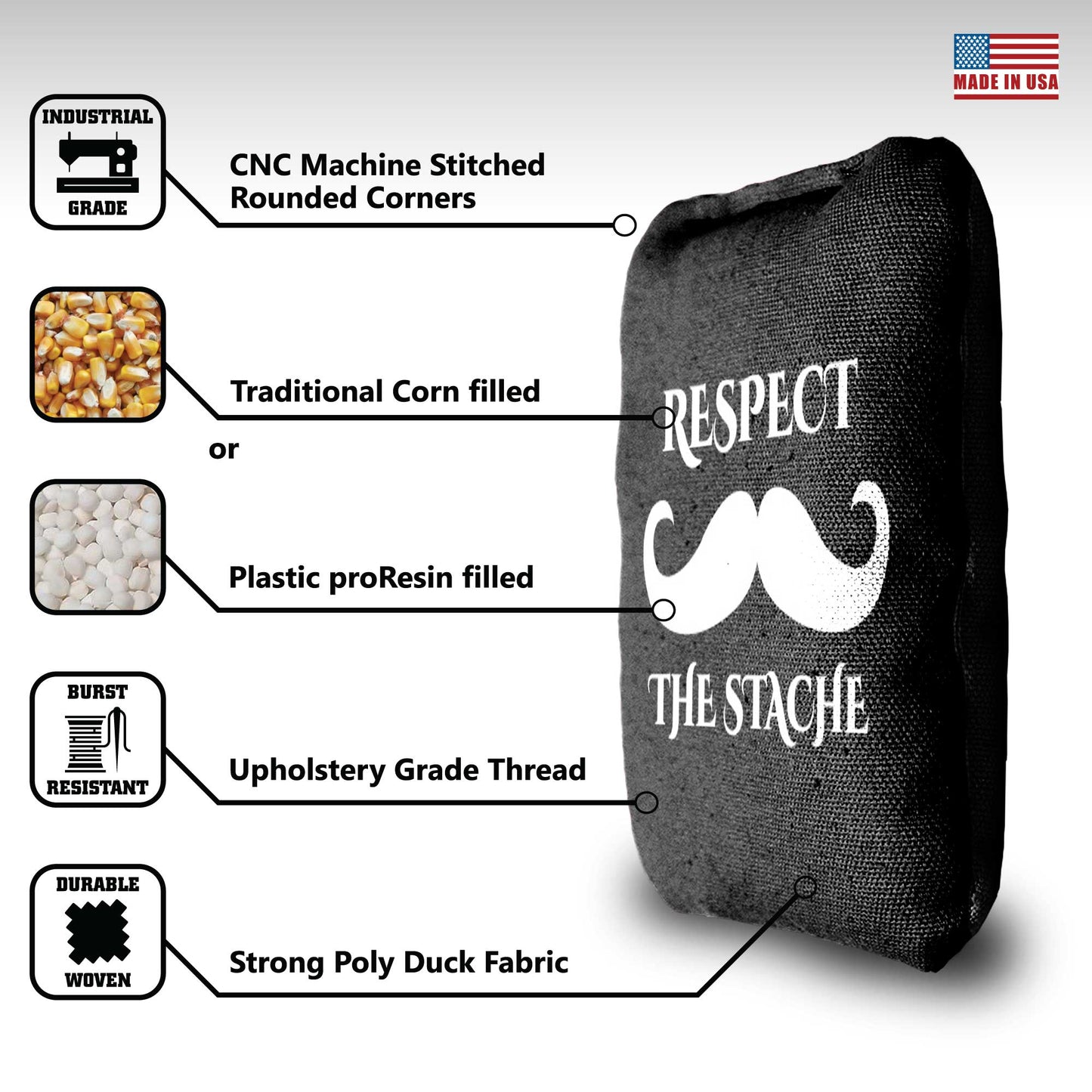 The Staches - 8 Cornhole Bags