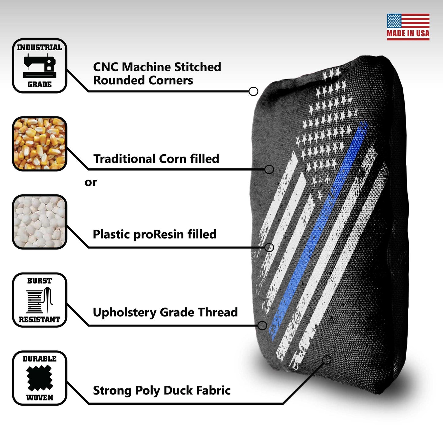 The Thin Blue Lines (Flag) - 8 Cornhole Bags